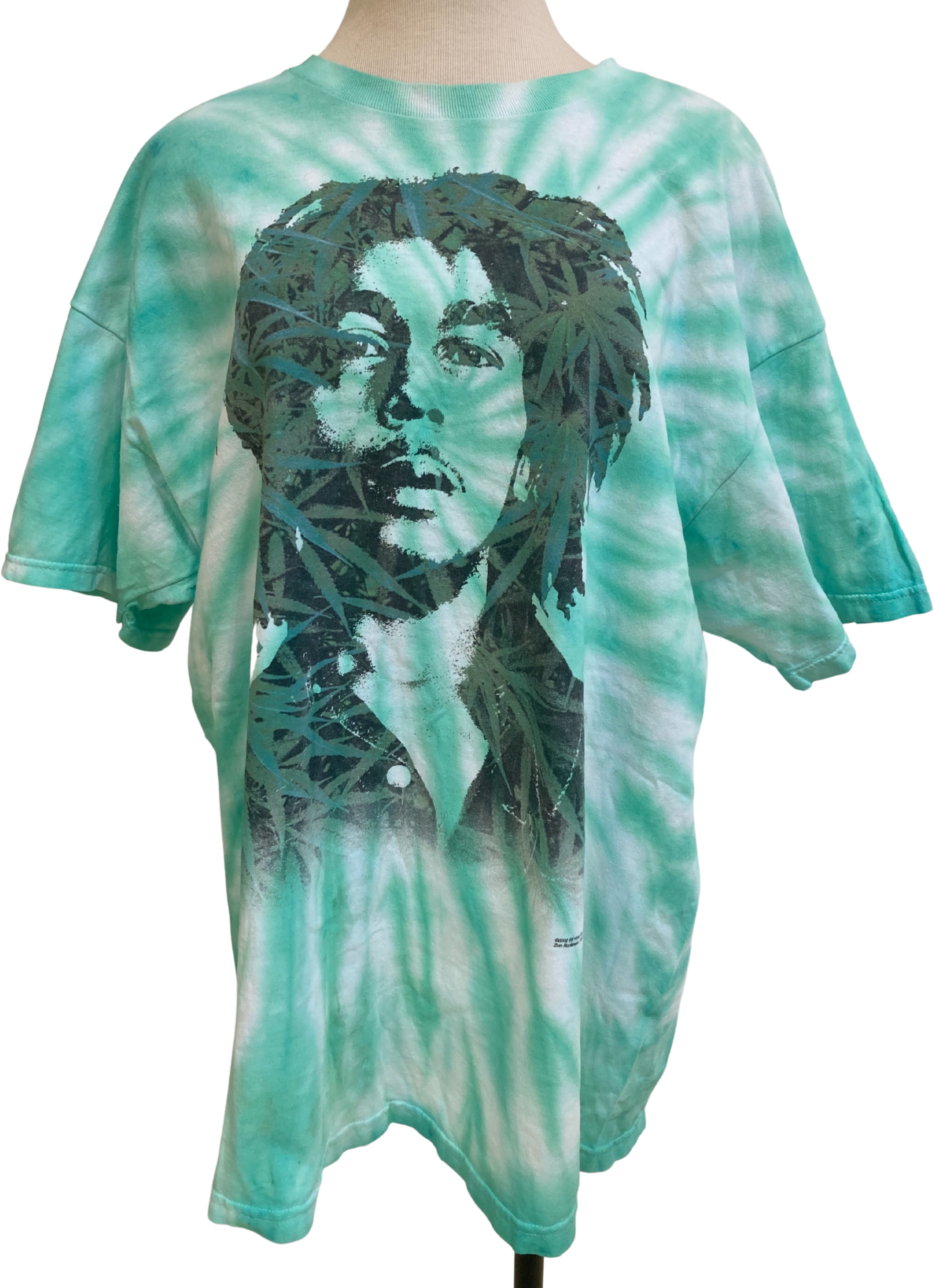 00’s Green Hand-Dyed Bob Marley Crewneck T-Shirt by Zion Rootswear