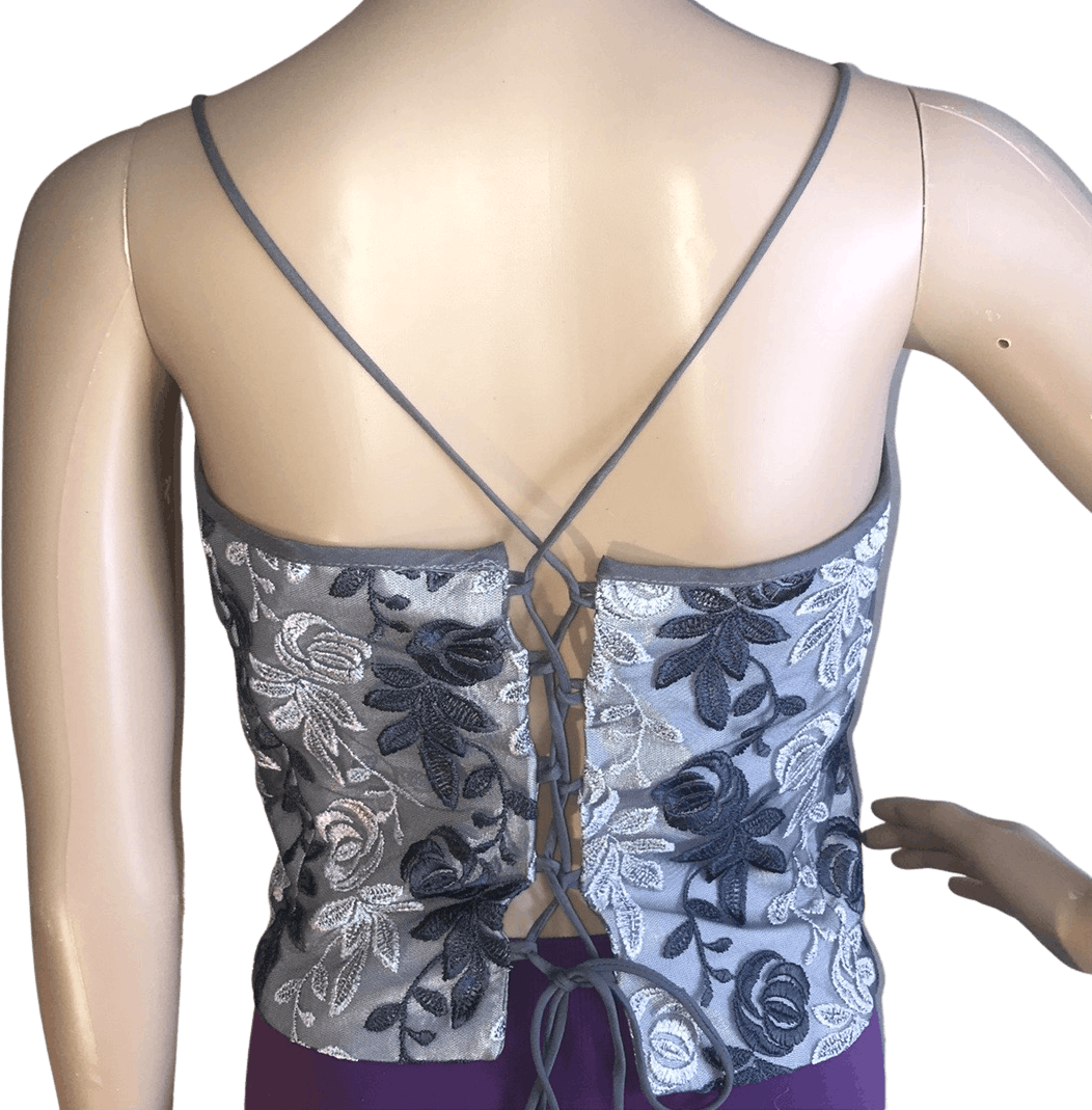 Vintage 00's Gray Floral Embroidered Corset by Pelicana