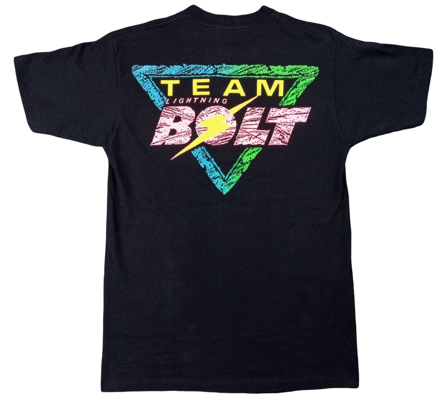 Vintage Team Lightning Bolt T-Shirt 80s Neon Black Large Surfer