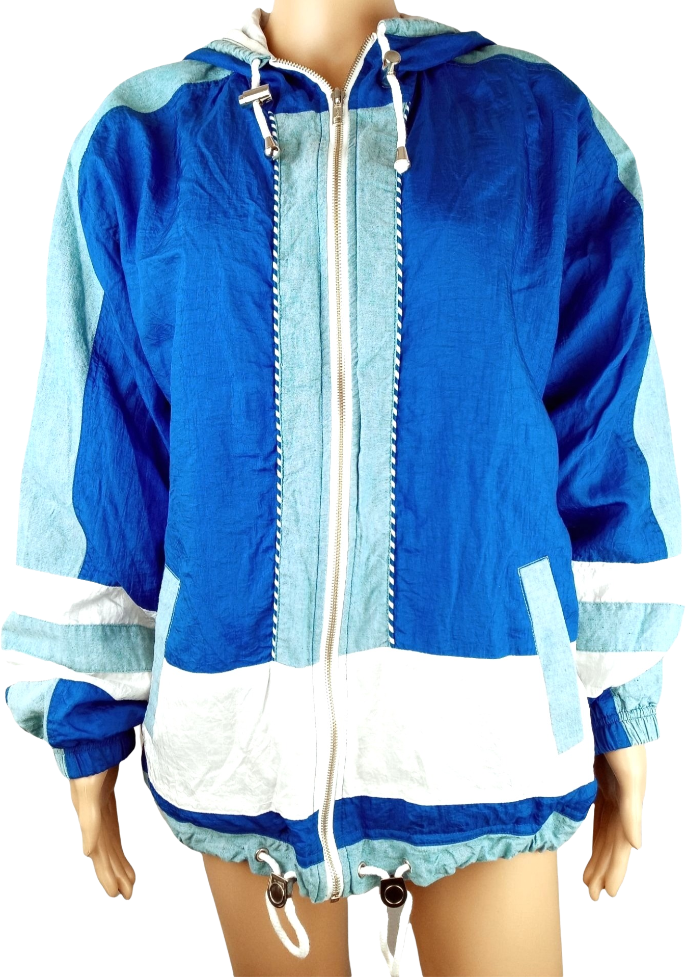 Vintage Jacket Active Frontier Hood 80s Blue Shoulder Pad Zip
