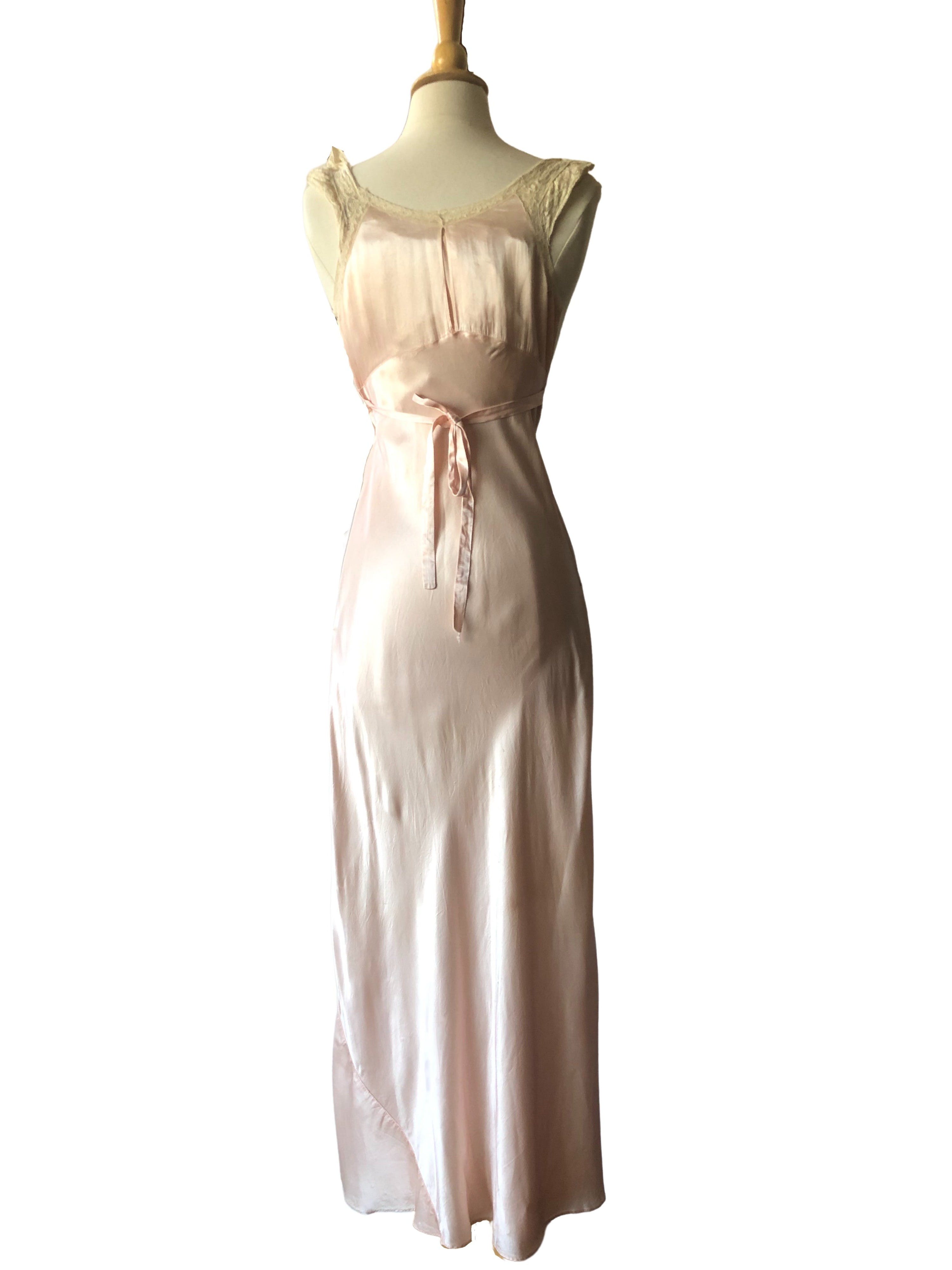 Vintage 30’s Blush Pink Satin Slipdress W/lace Trim Shop THRILLING