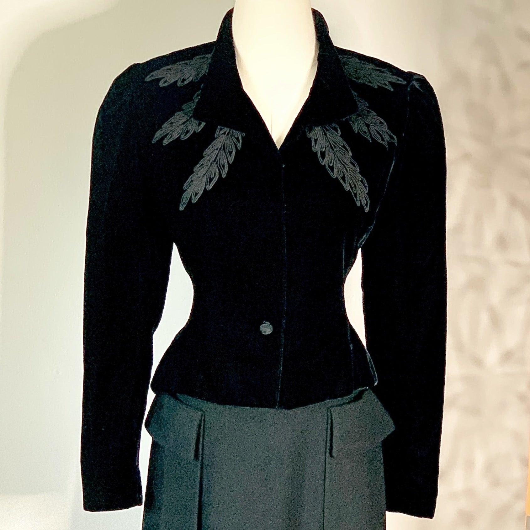 Vintage 40's Black Velvet Blazer Jacket W/ Soutache Detail | Shop