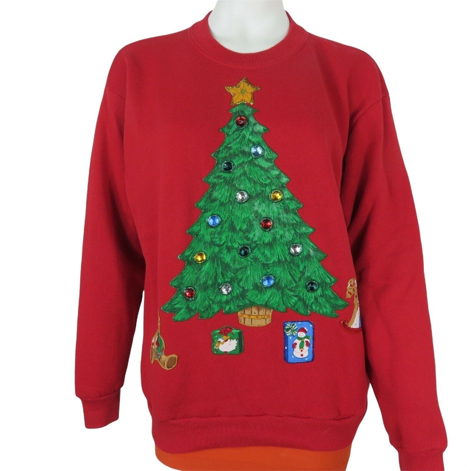 MangoLaundry Vintage 90s Funny Ugly Christmas Sweater Sweatshirt Red Bear 1990s Grunge Retro Cute BINAC