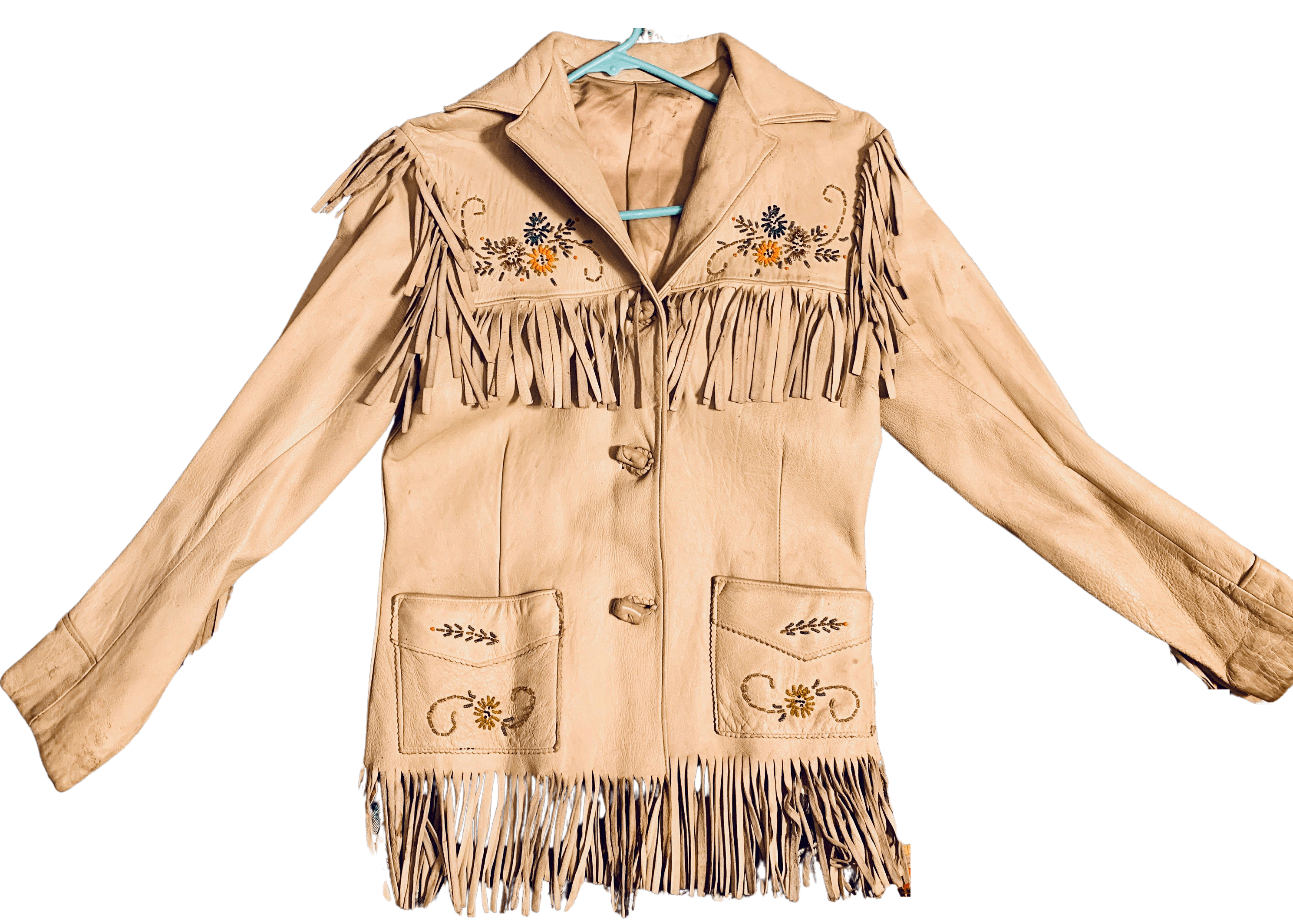 Vintage 50's Beige Beaded Fringed Leather Jacket by Chris Line