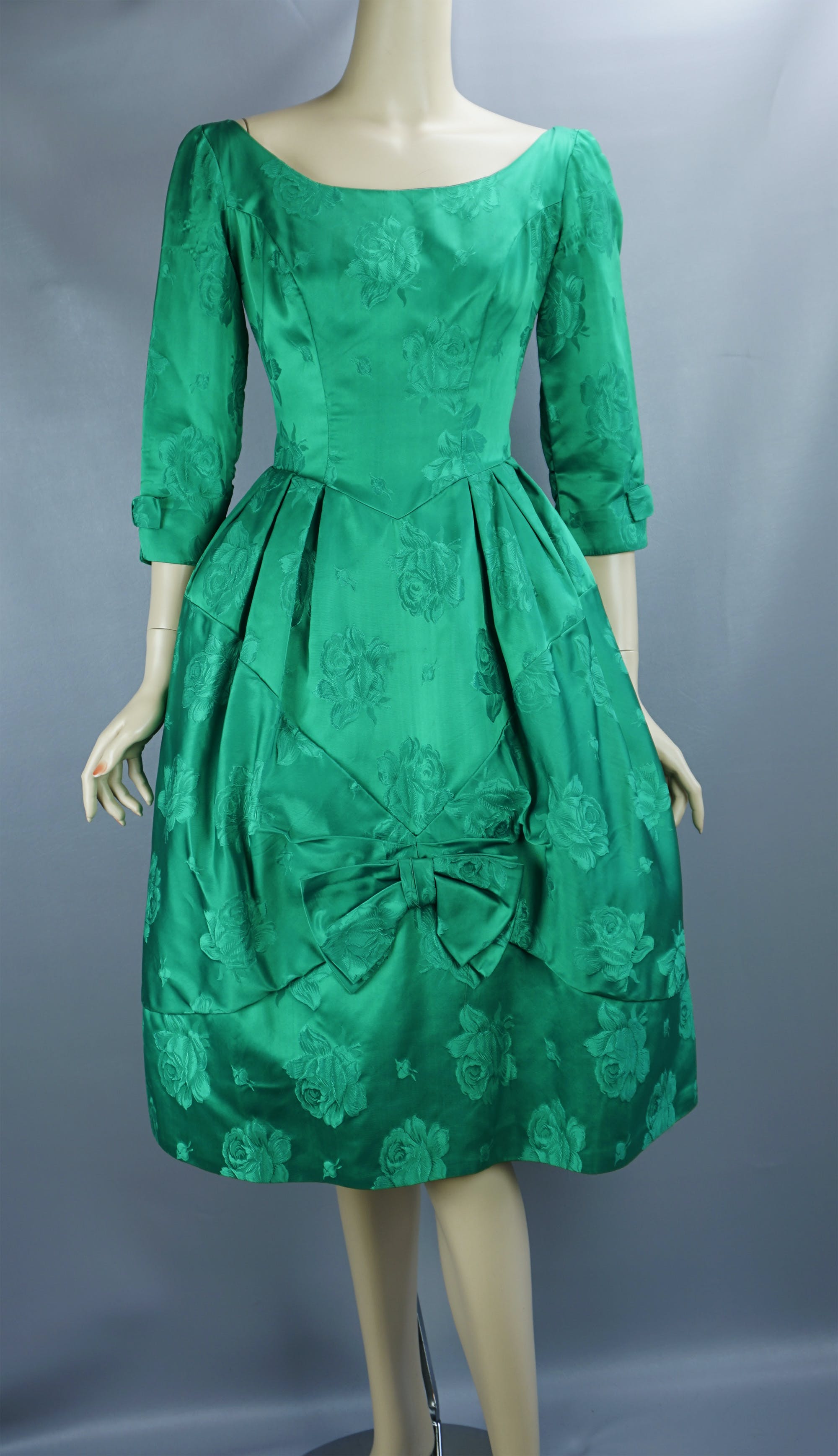 Vintage 50's Green Damask Full Skirt Cocktail Dress