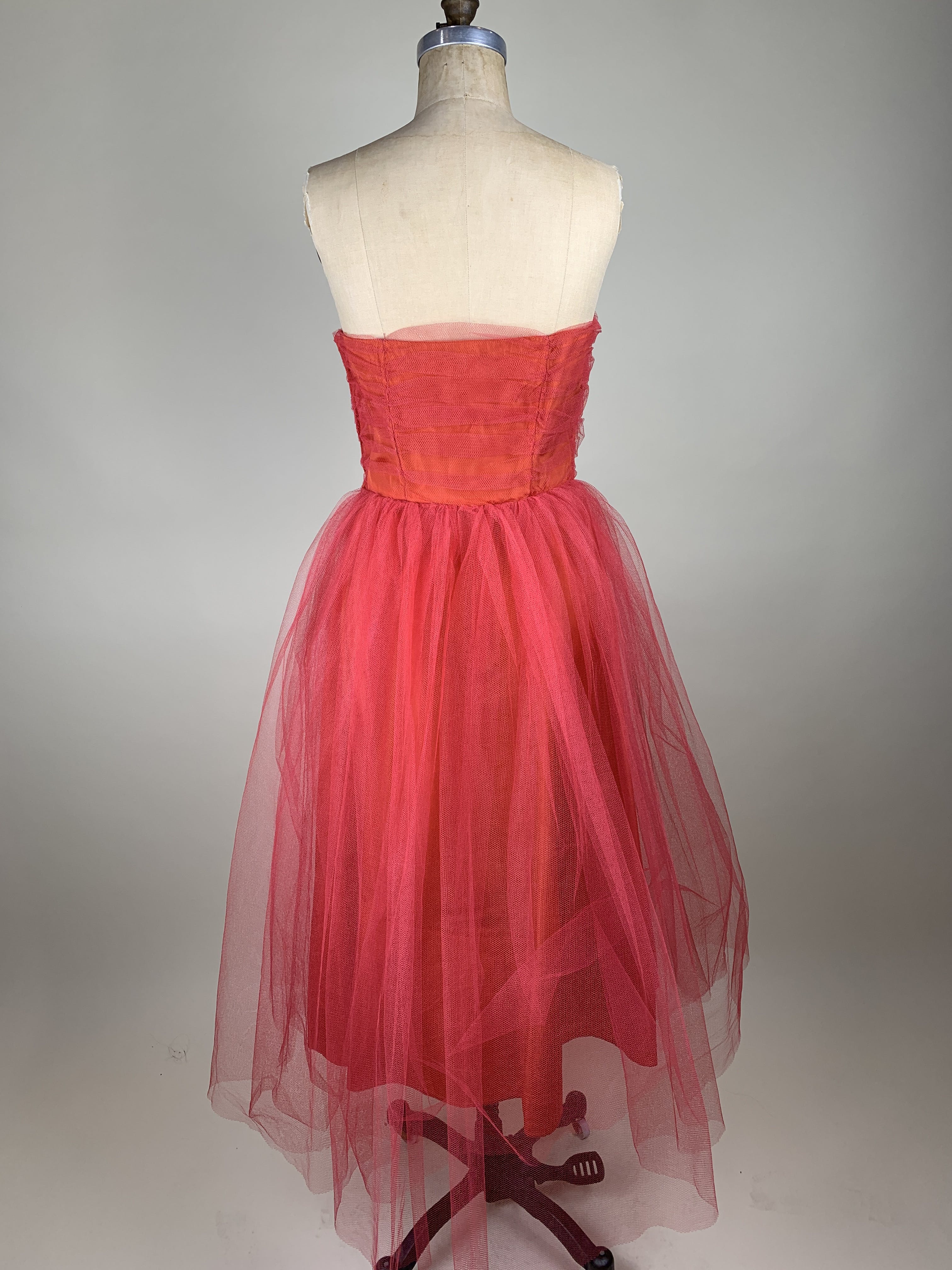 Retro 50s Tea Length Strapless Lace Tulle Formal Prom Dress main image 1