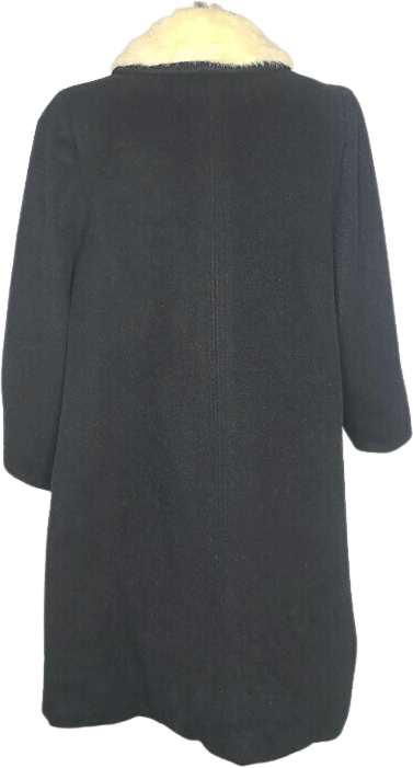 50 s White Fox Collar Vintage Black Wool Coat by Shagmoor Shop