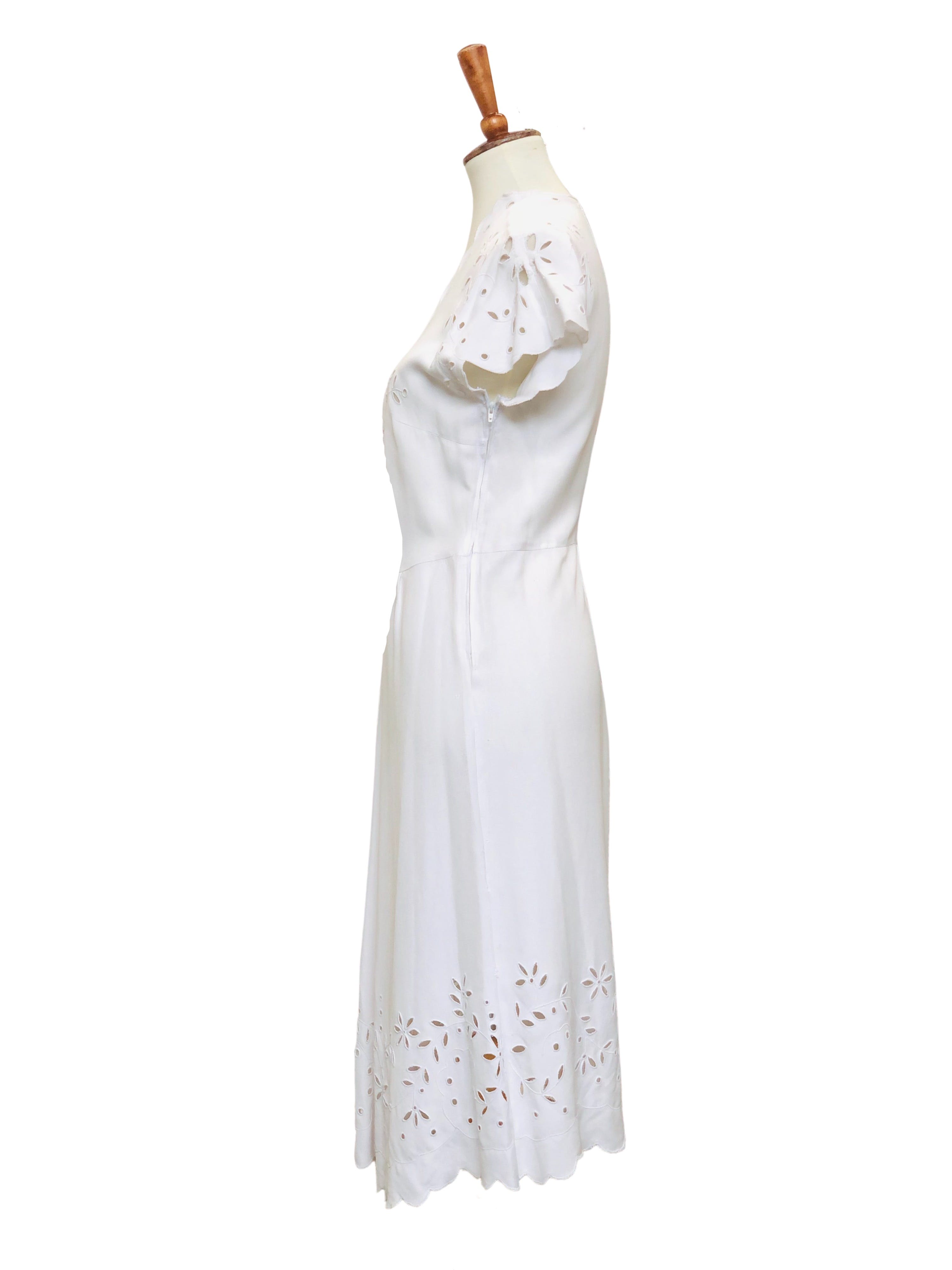 Vintage White Eyelet Knee Length Dress main image 1