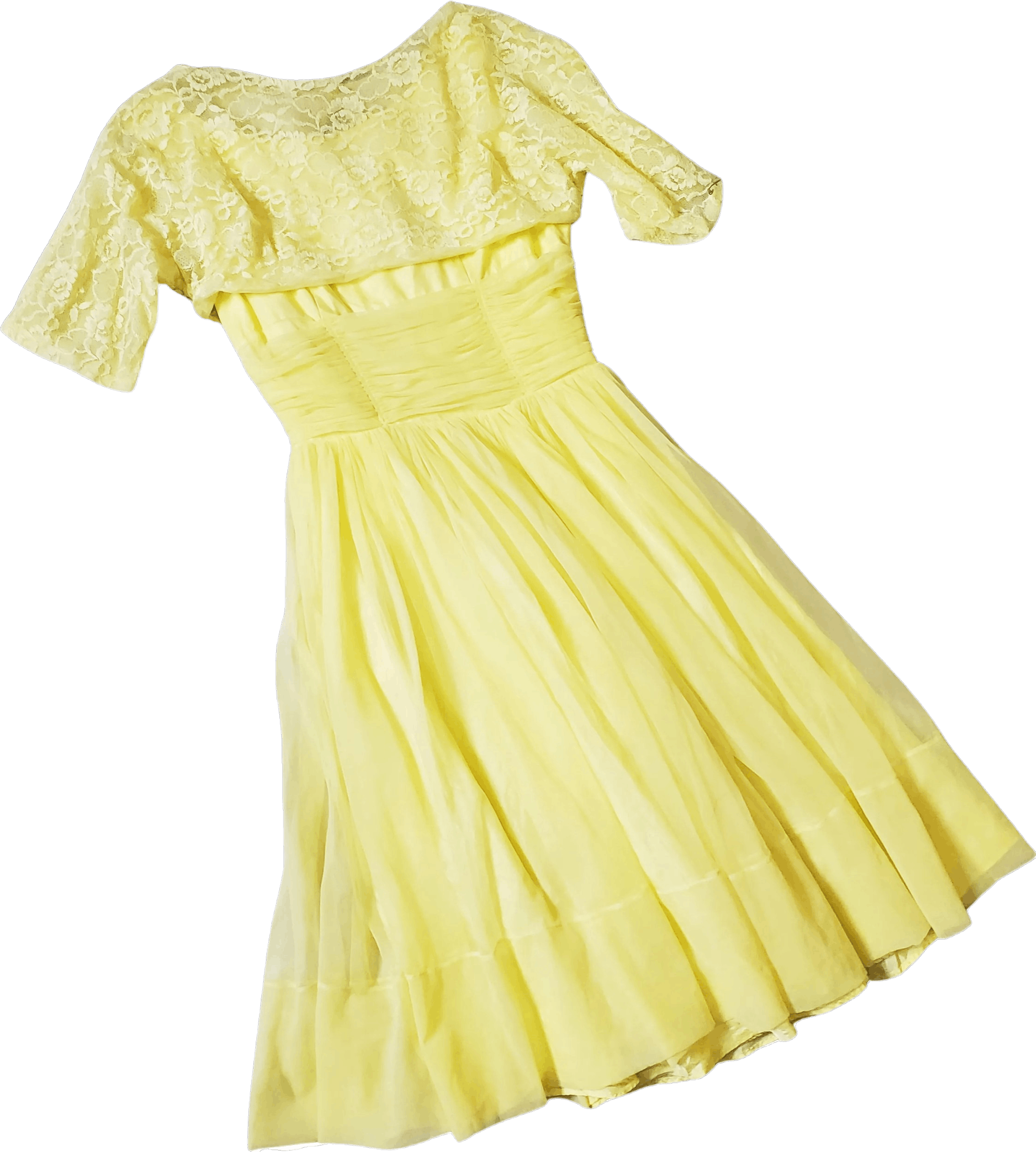 Vintage 50 s Yellow Chiffon Sleeveless Boat Neck Dress by Sears