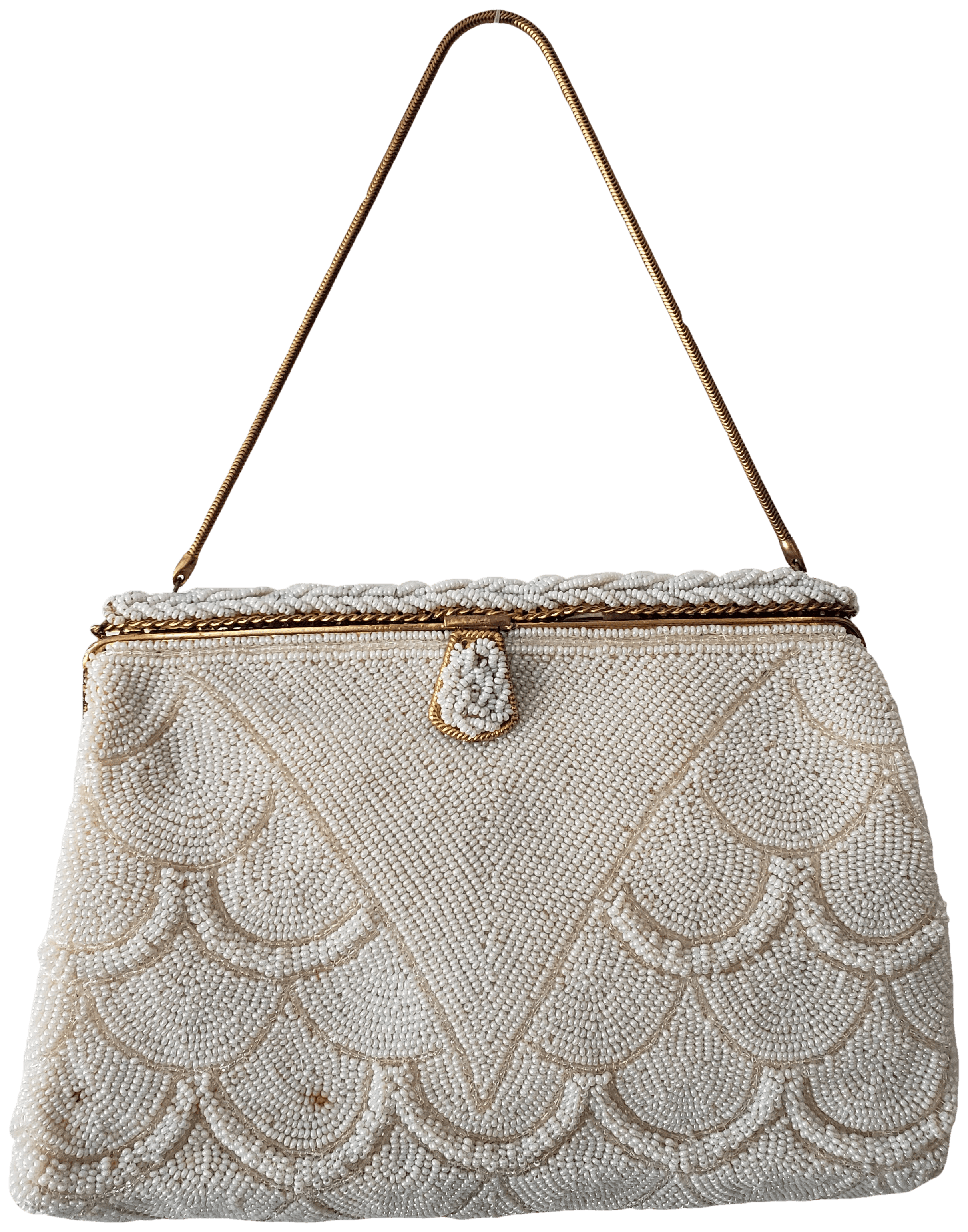 50s vintage white & gold beaded mini evening bag beaded purse
