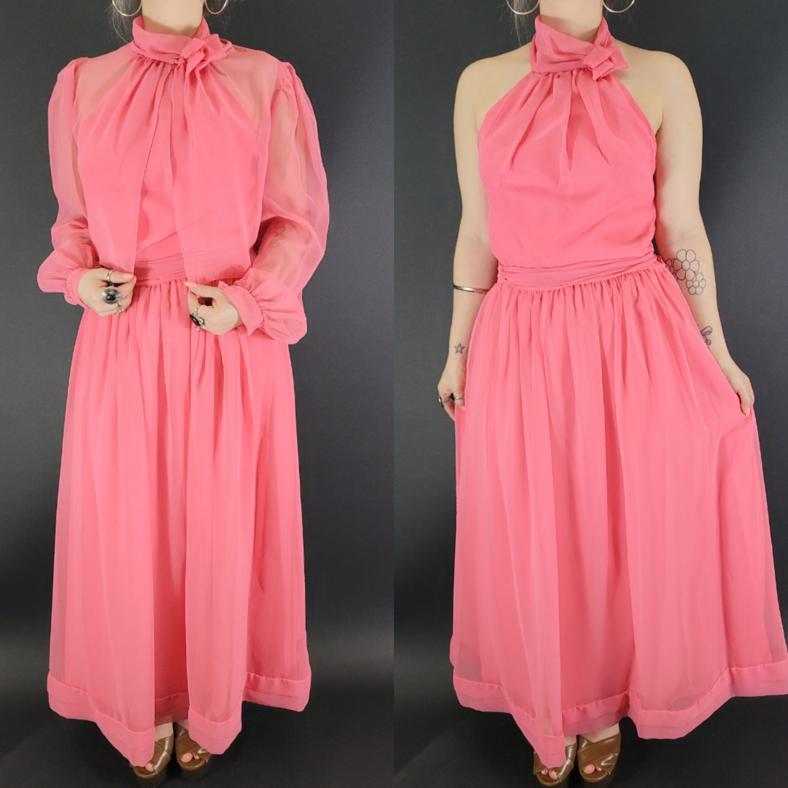 Vintage 60’s/70’s Blush Pink Halter Dress w/ Matching Cape by House Of