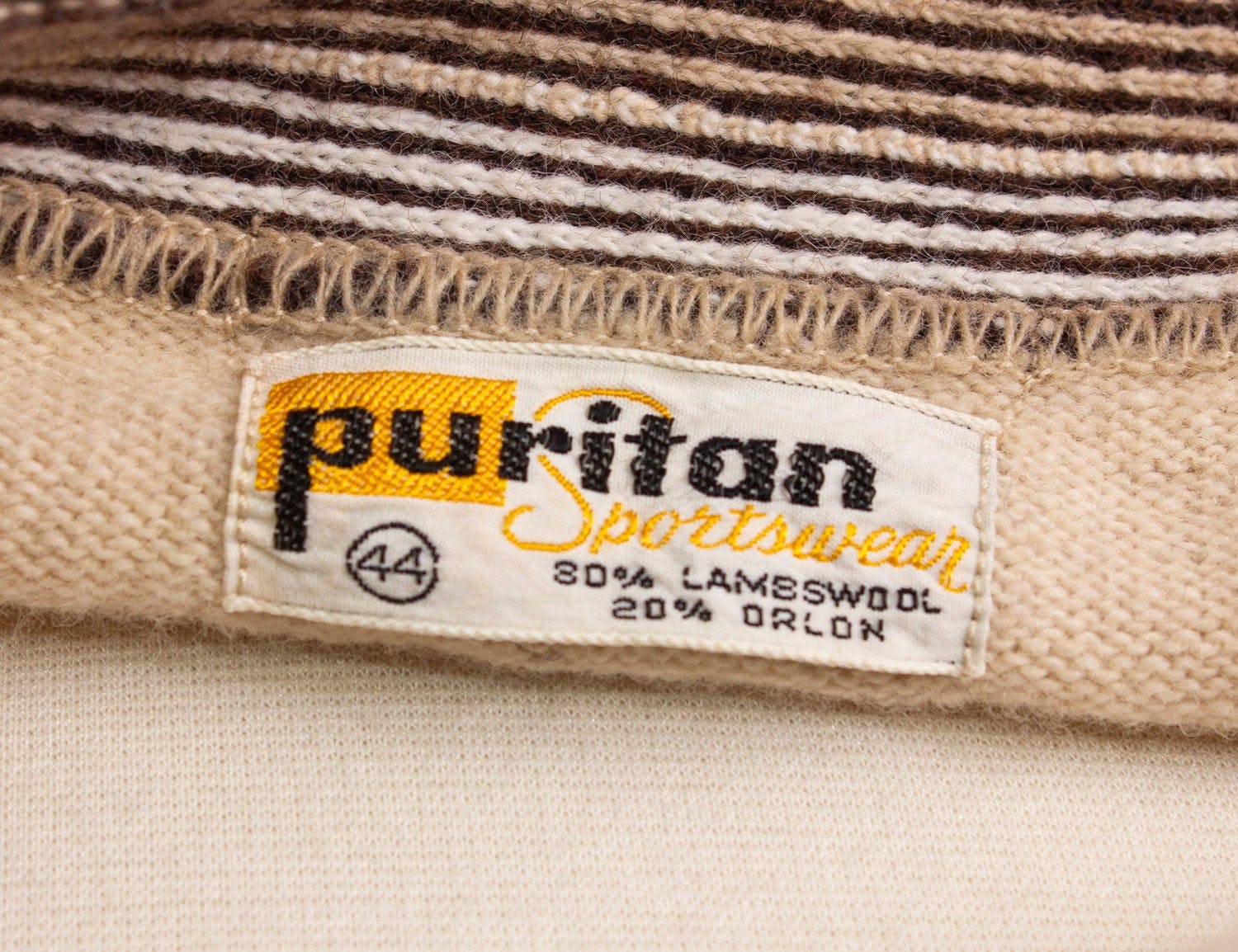 Vintage 60's Beige Lambswool and Brown Striped Cardigan by Puritan  Sportswear | Shop THRILLING