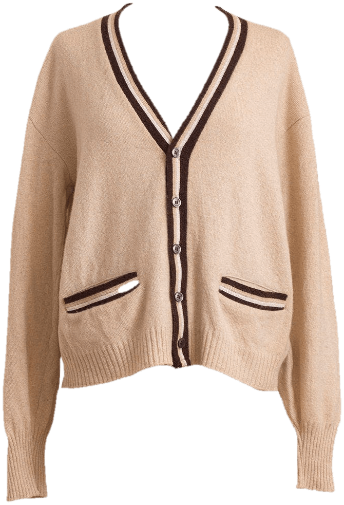 60's Beige Lambswool and Brown Striped Cardigan by Puritan Sportswear