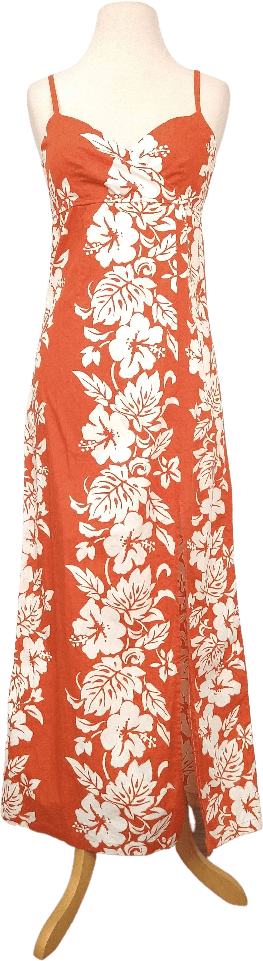 Vintage 60's Orange Cotton Hawaiian Floral Print Strappy Slitted Maxi Dress  by | Shop THRILLING