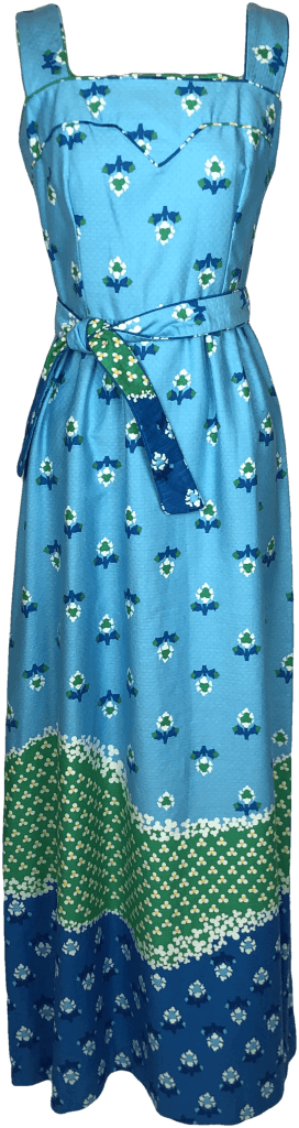 60’s Green Sleeveless Maxi Dress | Novelty Print by Malia