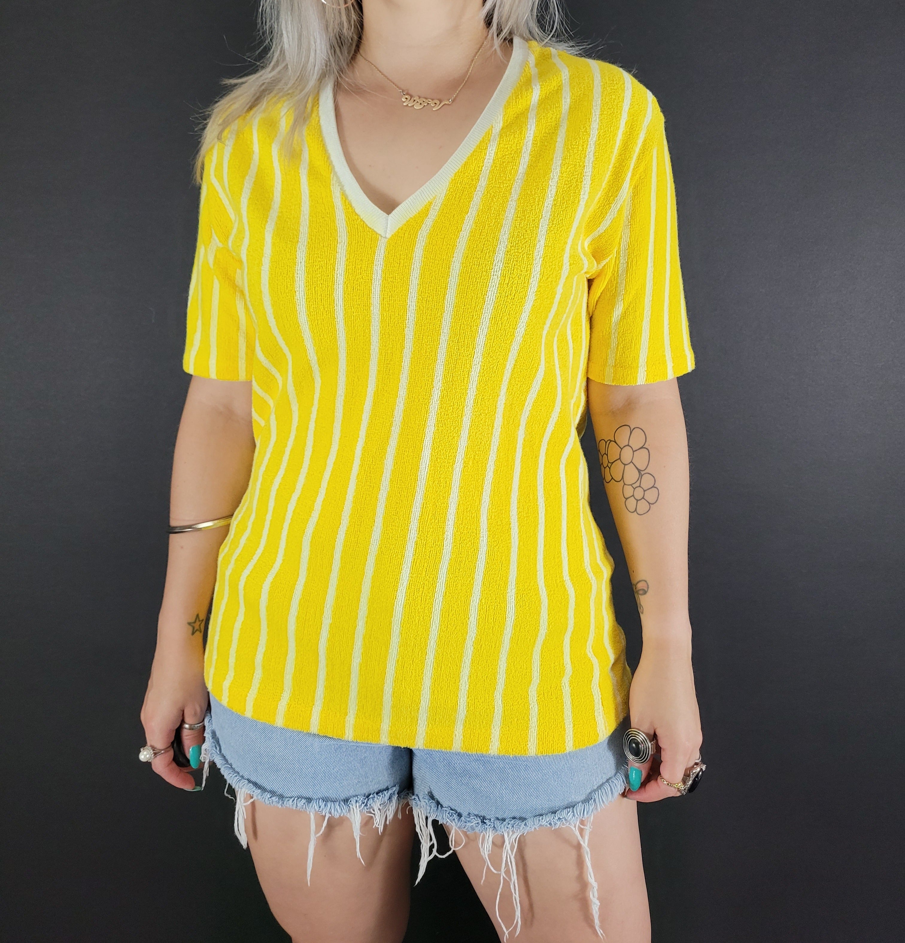 Vintage 60's Deadstock Striped Terry Cloth T-Shirt by White Stag