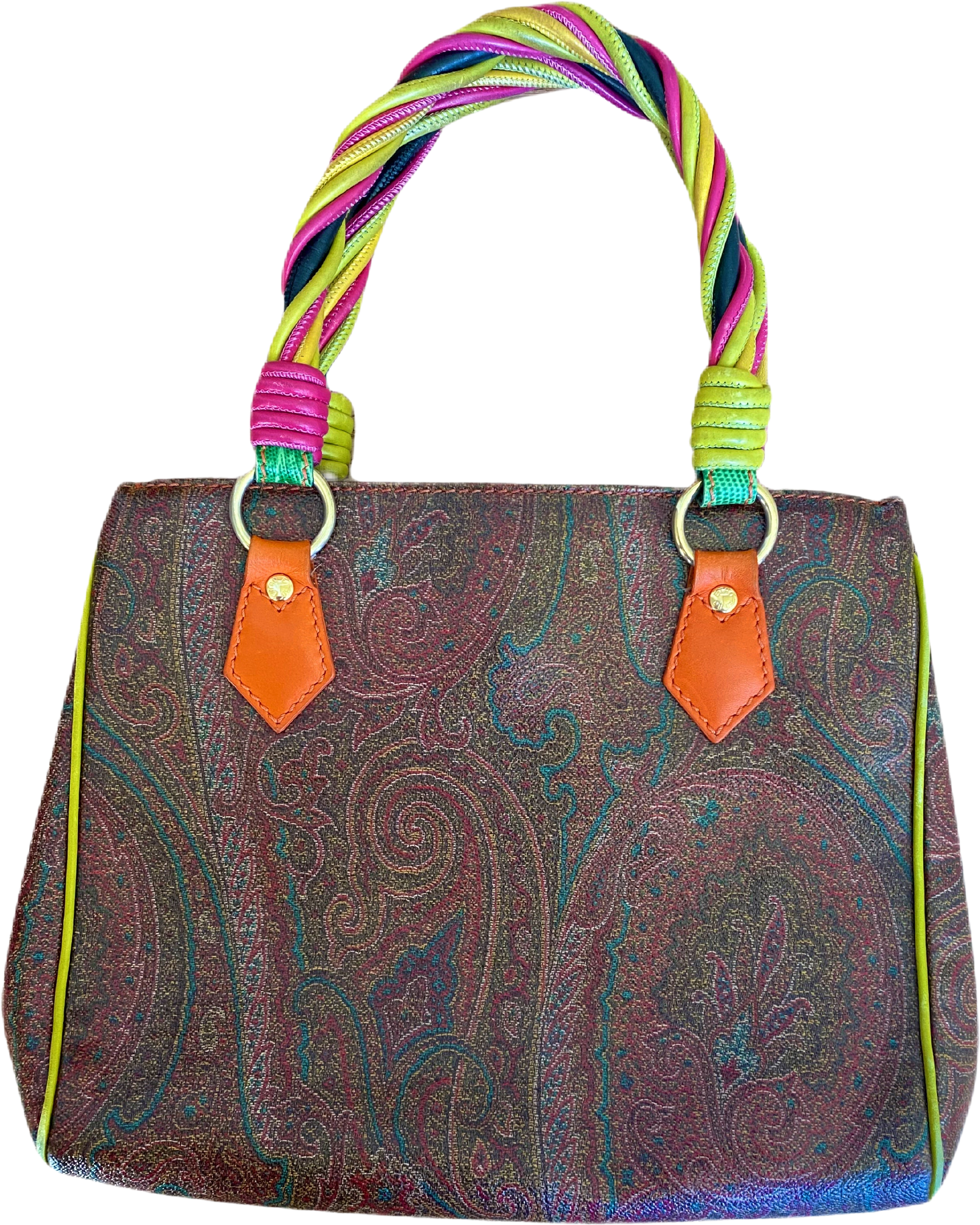 Etro Vintage 70's Style Paisley Leather Tote Bag