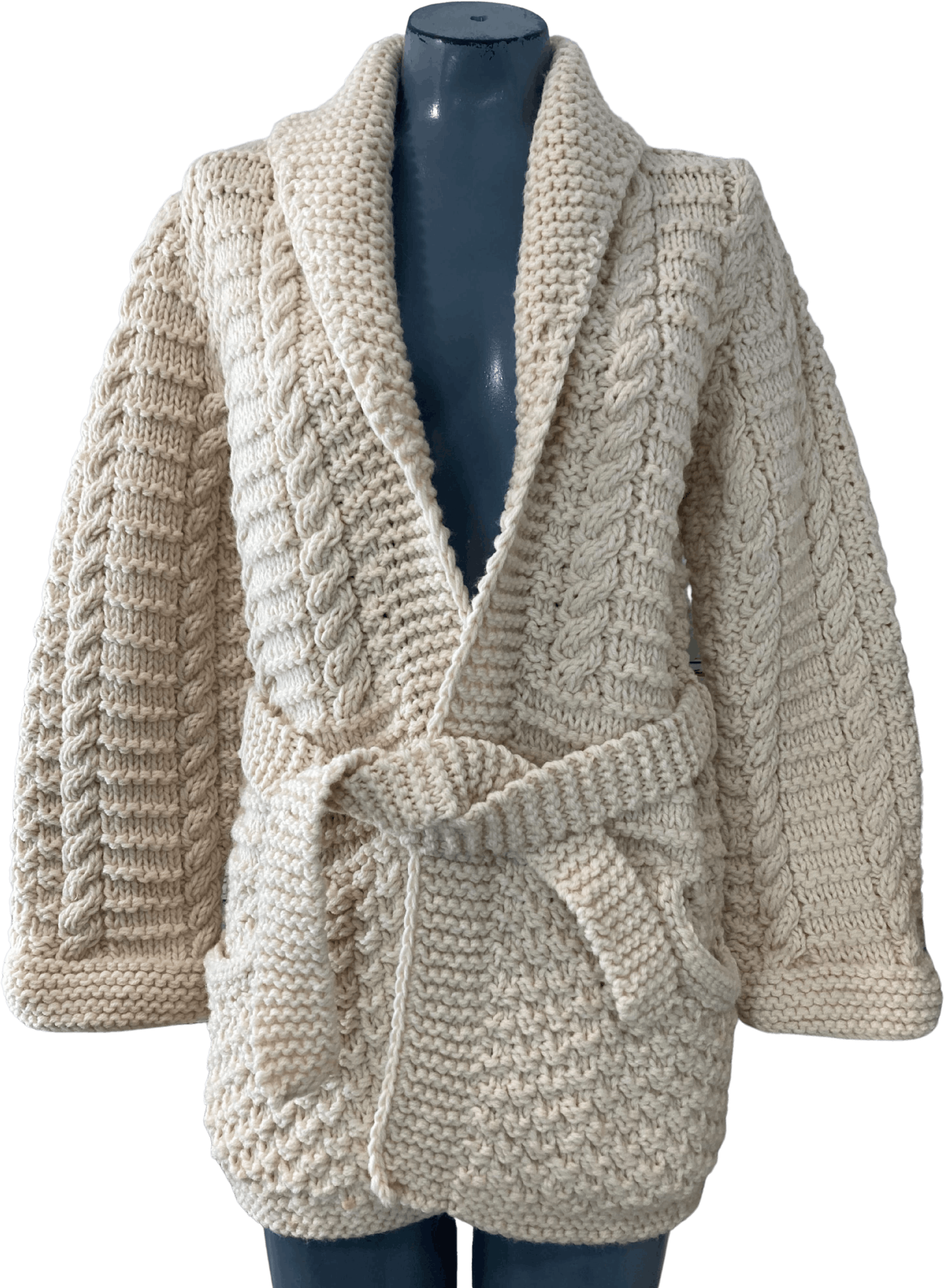 70’s Beige Woven Knit Cardigan Sweater with Belt