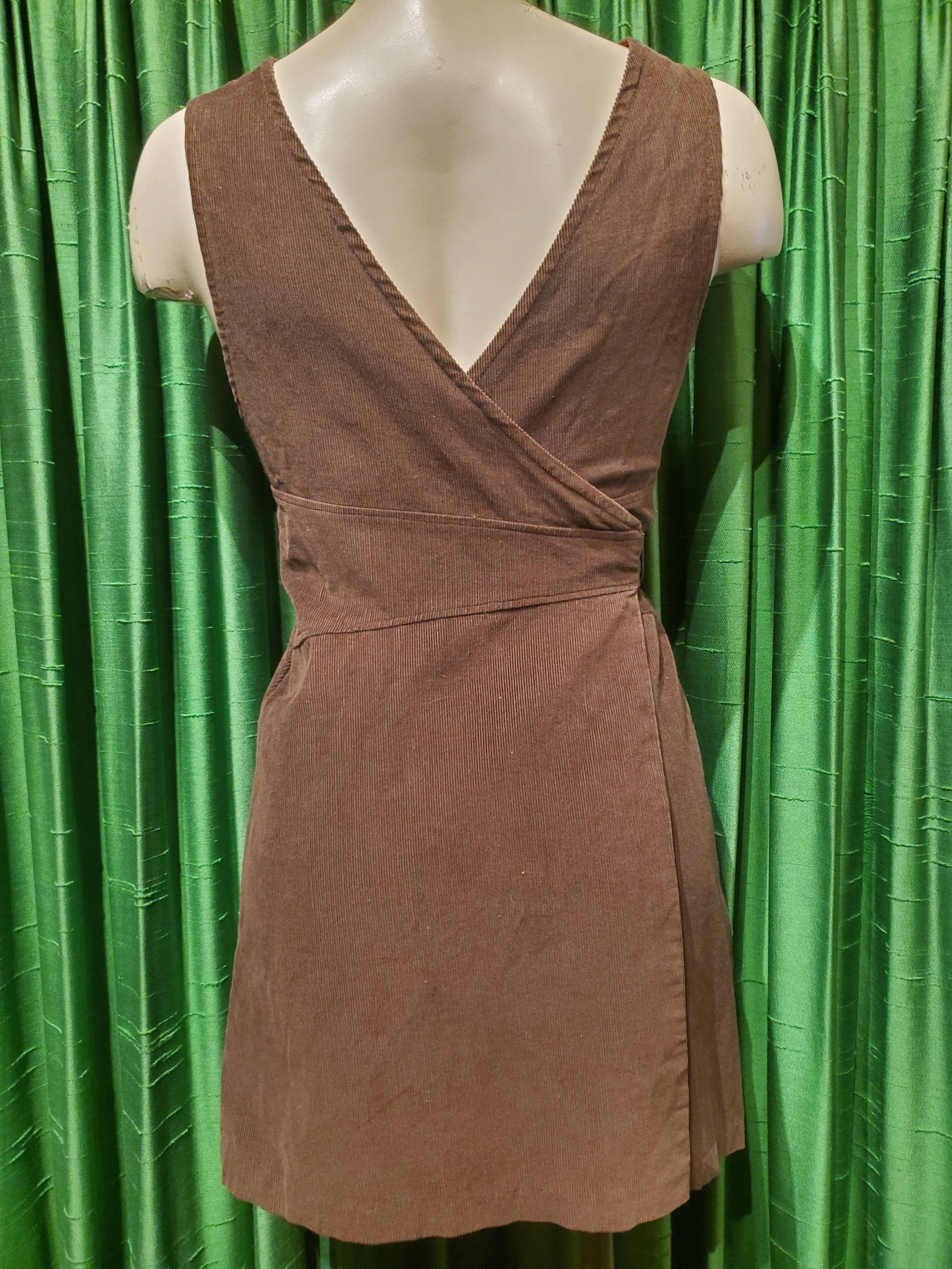 Vintage 1970s Brown Cord Pinafore Dress