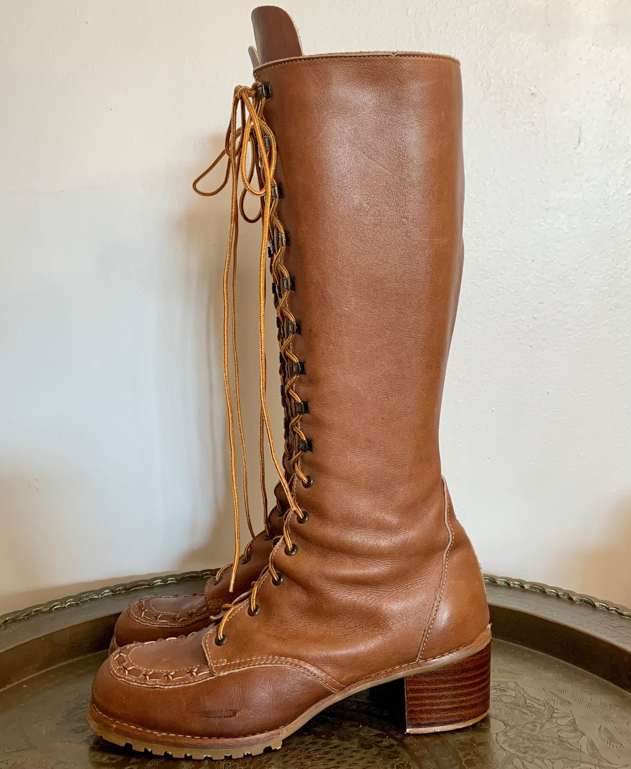 70s brown leather boots - Gem