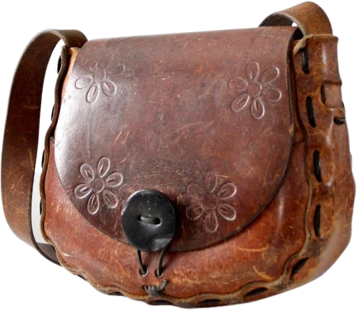 1970s Tooled Dark Brown Leather Satchel Shoulder Bag