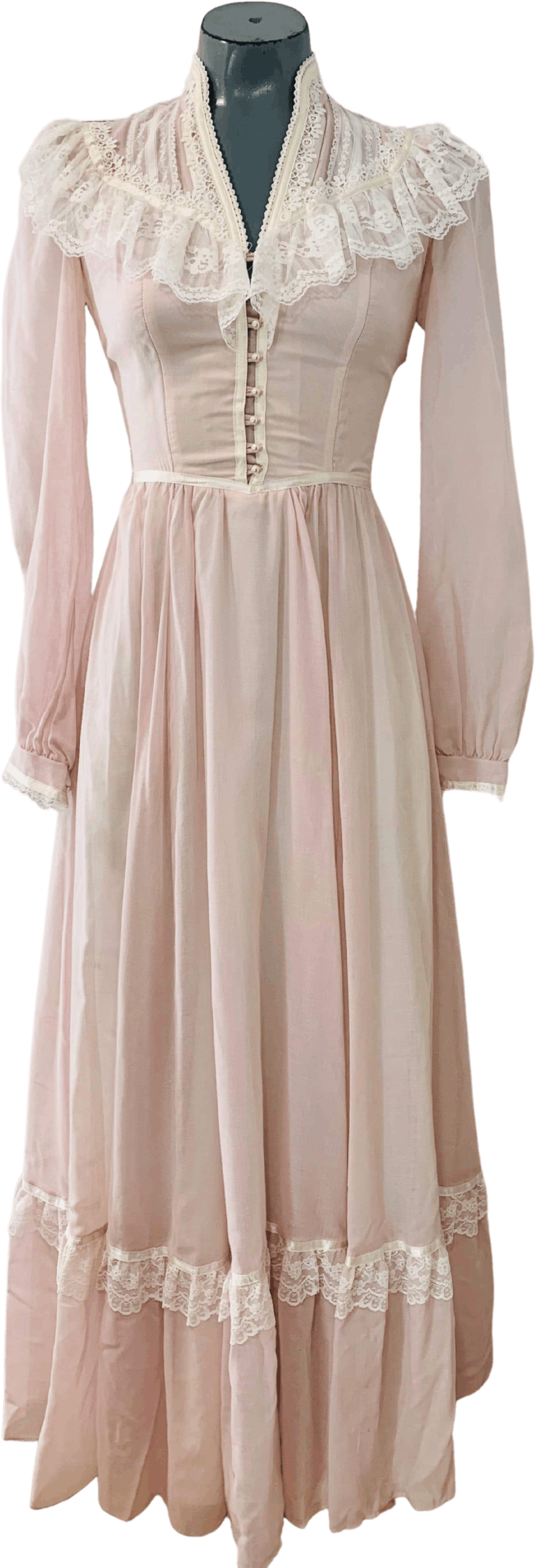 Vintage 70's Pale Pink and Lace Prairie Maxi Dress by Gunne Sax | Shop ...