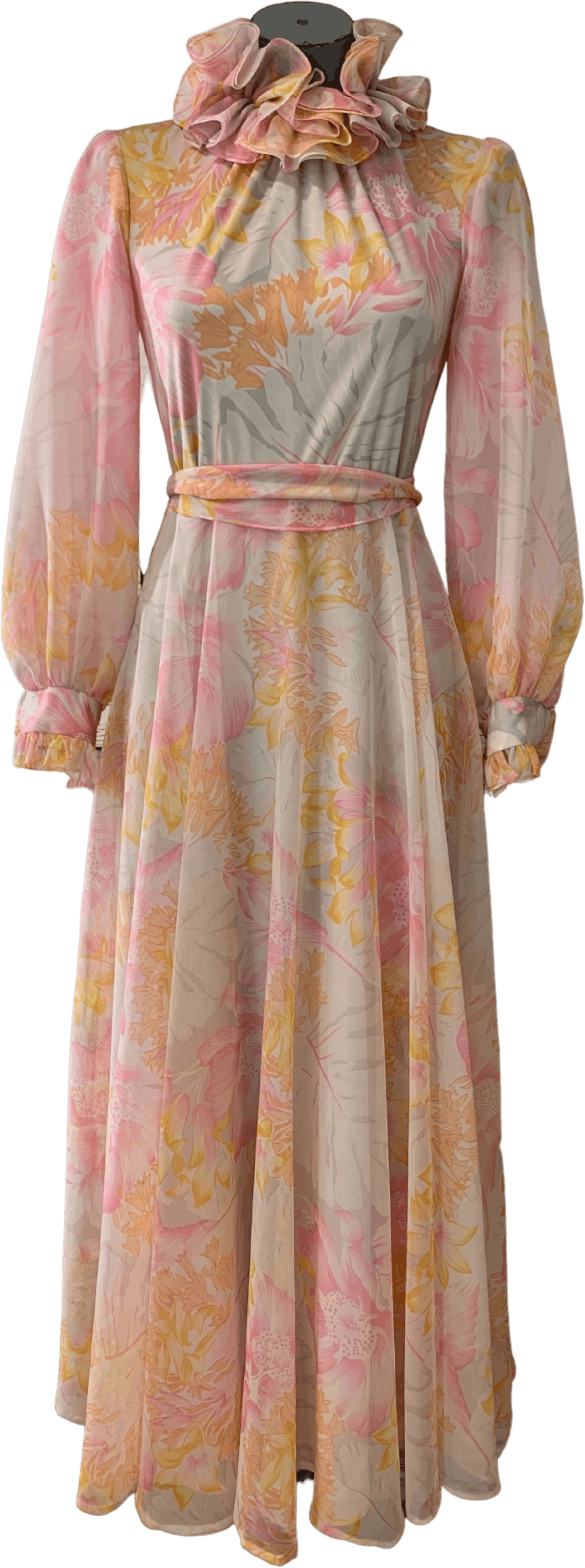 sachin and babi light blue dress Polagram 1970s Autumn Floral Chiffon Maxi Dress 2X main image 0