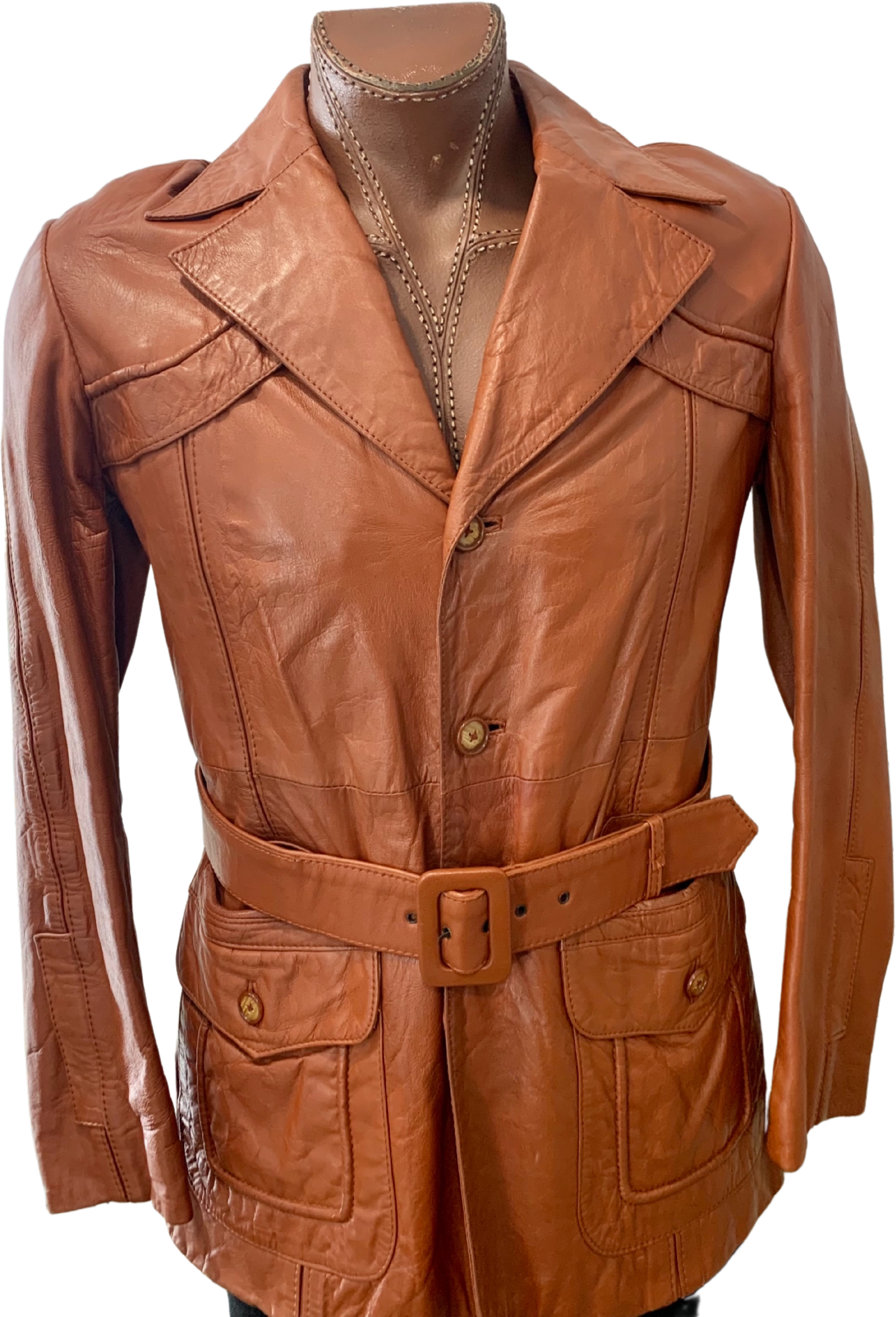 Vintage 70's Men Leather 3/4 Lengh Jacket by Golden Collection By