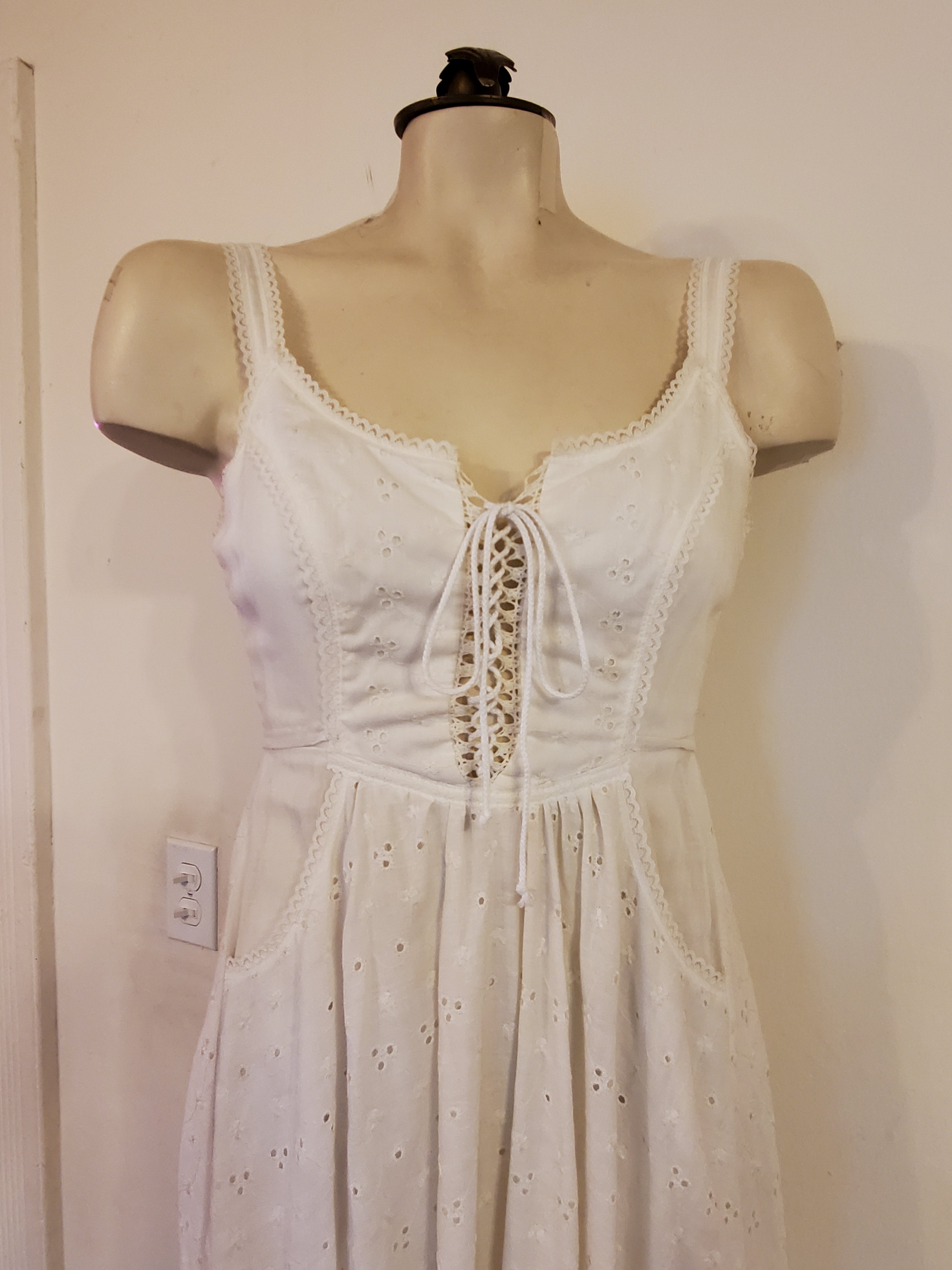 Vintage 70's White Corset Maxi Dress by Gunne Sax | Shop THRILLING