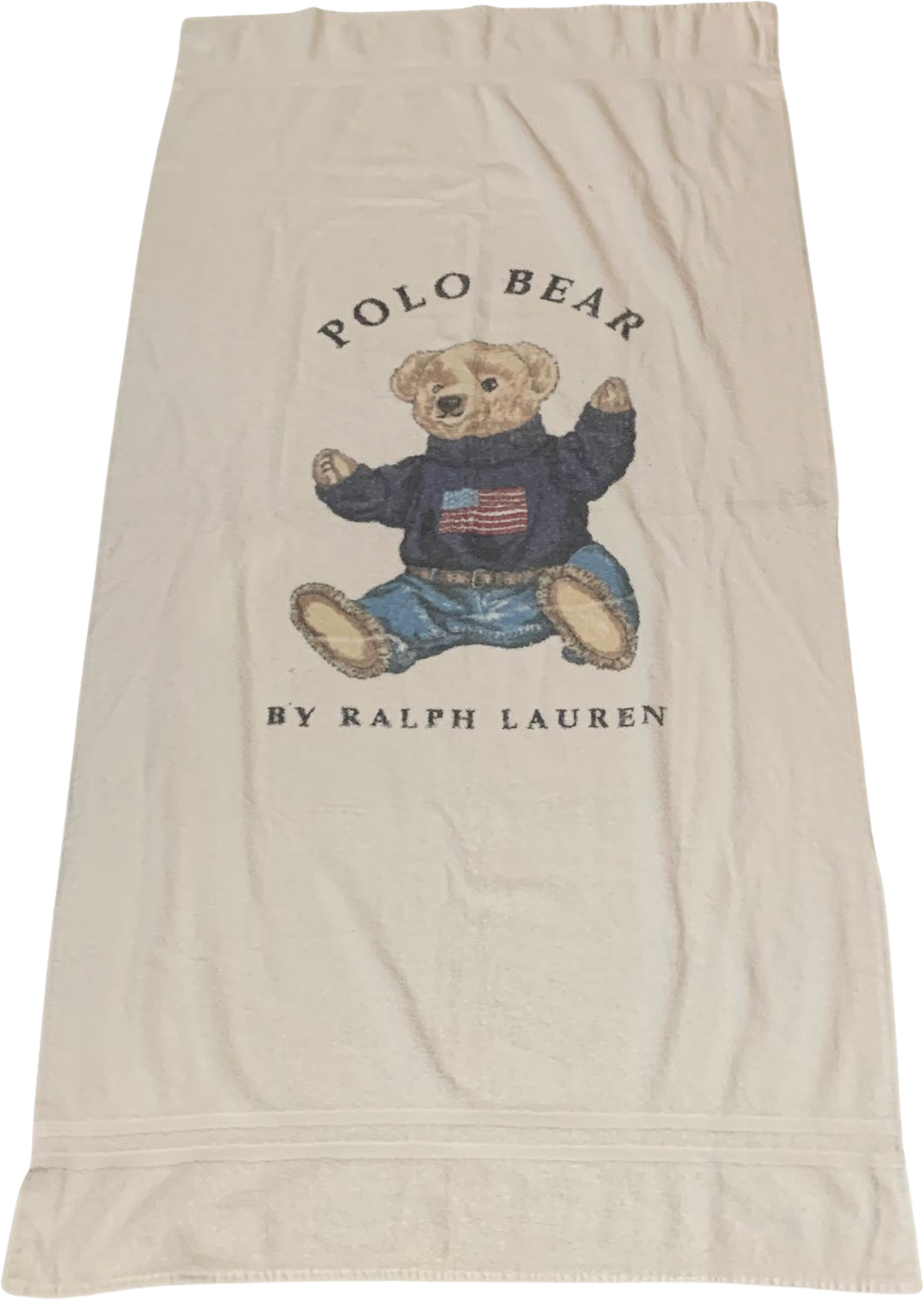 Vintage 90s Polo Bear Beach Towel 65 X 34 White Terry Cloth by