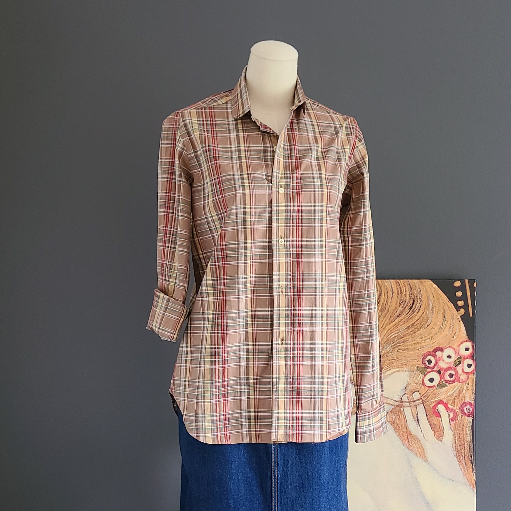 Retro 100% Cotton Plaid Button Blouse main image 0
