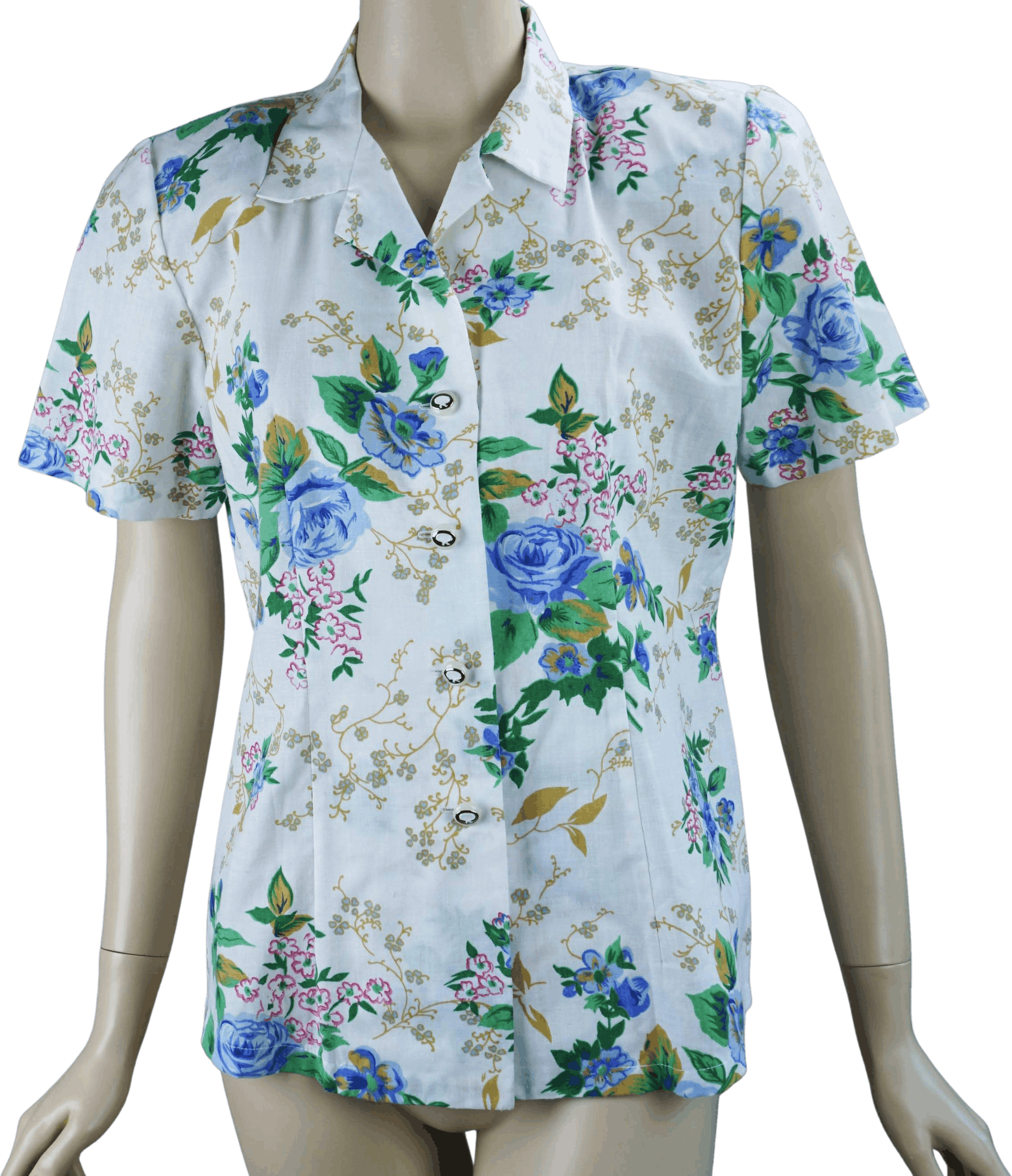 80s Bavarian Blouse | Vintage Floral Print Summer Blouse| Short Sleeved Drindl-inspired Summer Shirt