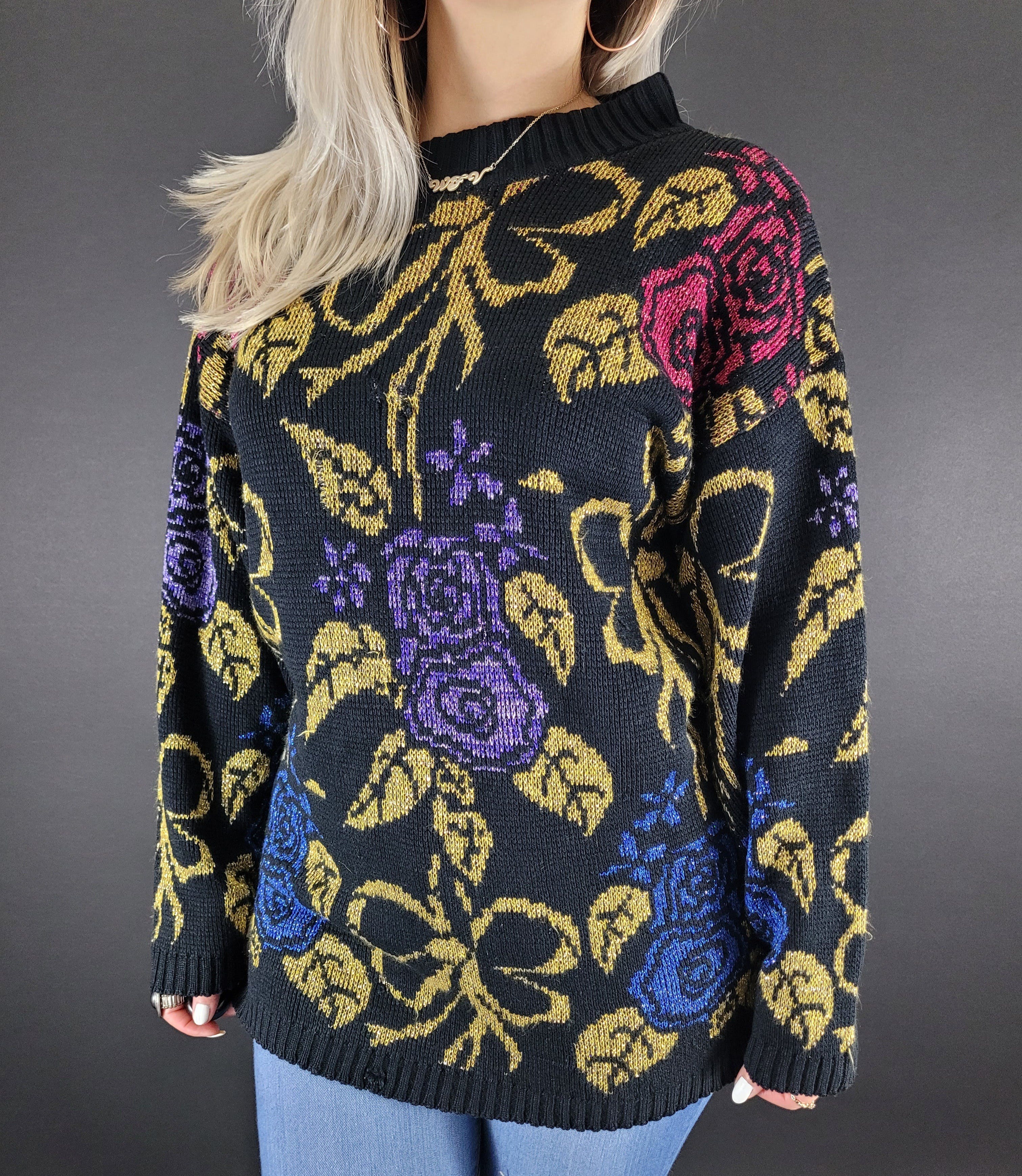 Vintage Distressed Rose Print Sweatshirt