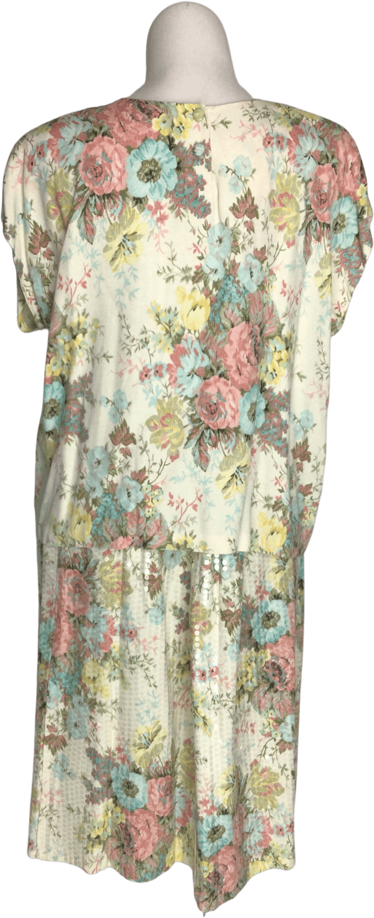 Vintage 80's Pastel Floral Sequin Cottagecore Top and Skirt Set by