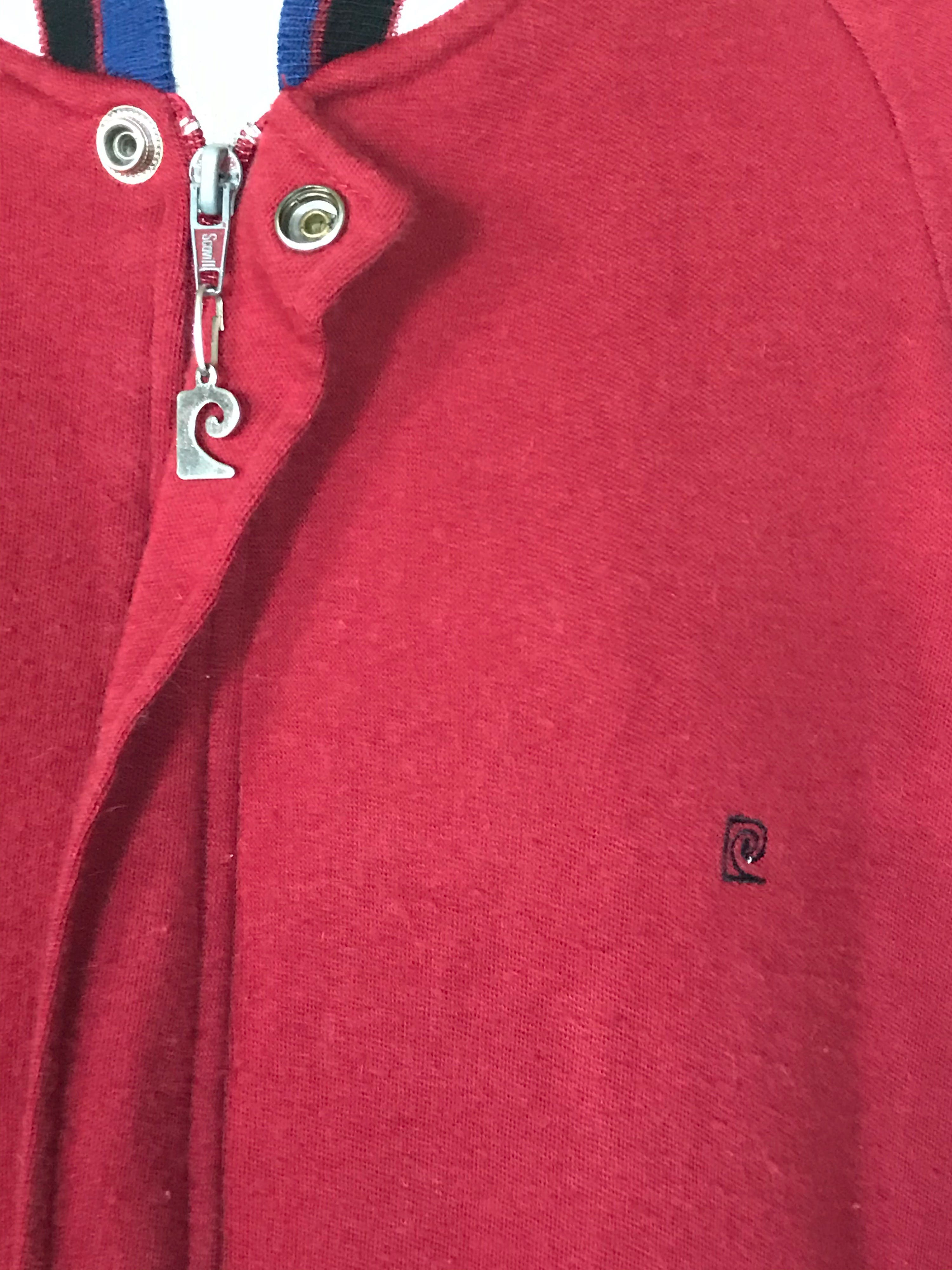 Pierre Cardin pile jersey track jacket, men's size S cotton burgundy type Vintage Second Hand