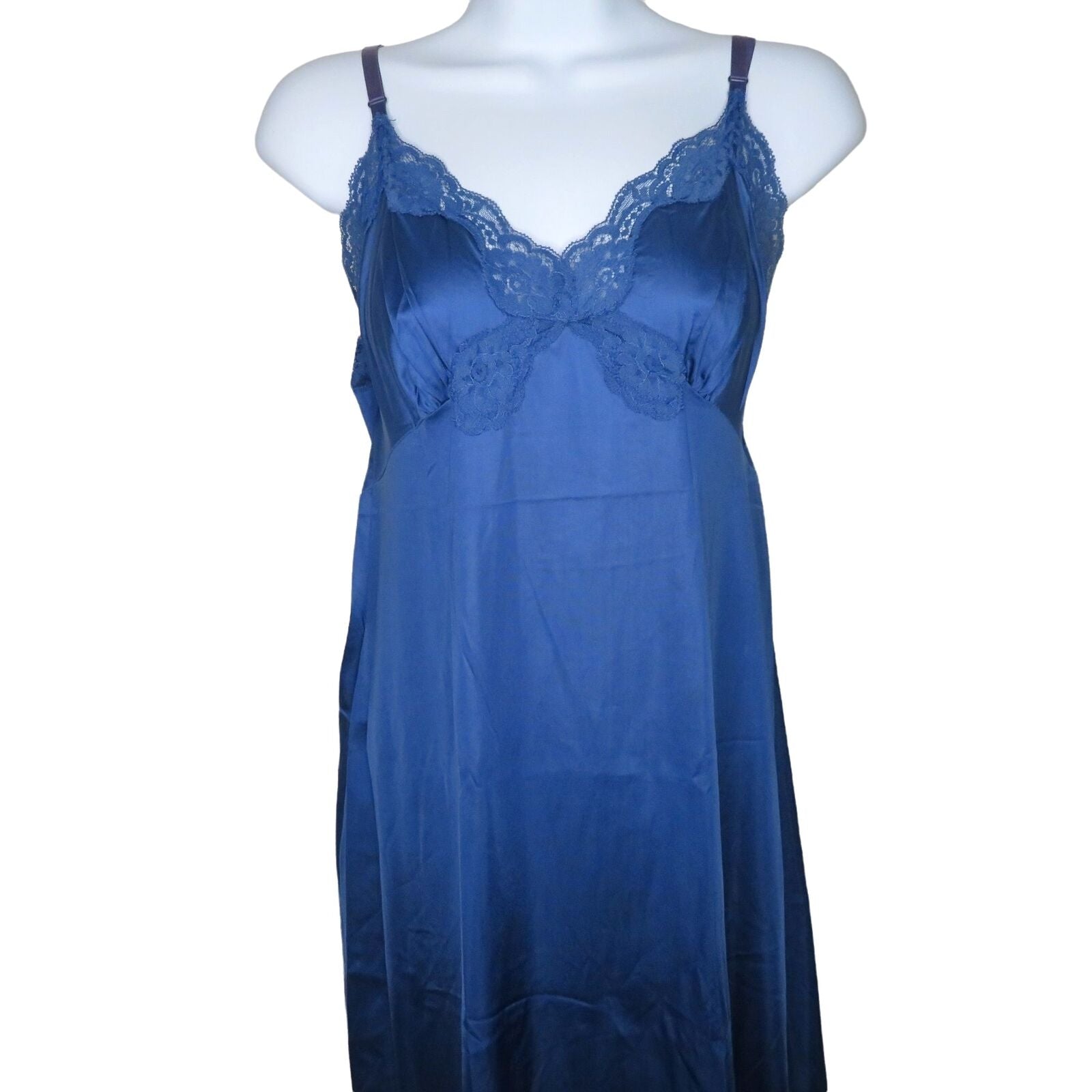Vintage Nylon Dress Slip L Blue Lace Full Slip Pinup Sexy Burlesque by