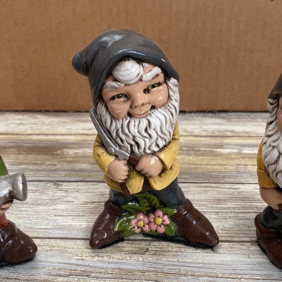 Vintage Alberta's Molds Lot of 3 Gnome Figurines Hand Painted 1978 by
