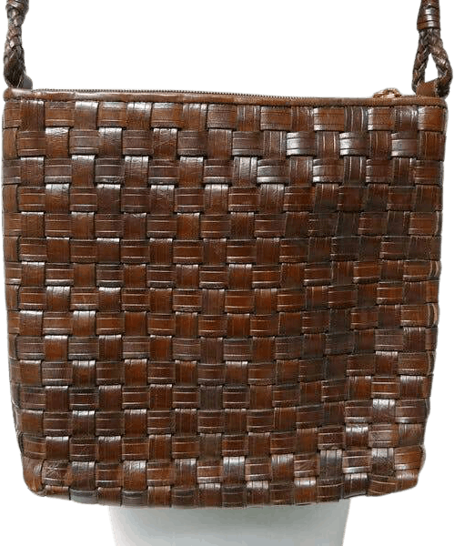 Brown Woven Leather Square Shoulder Bag by G E M