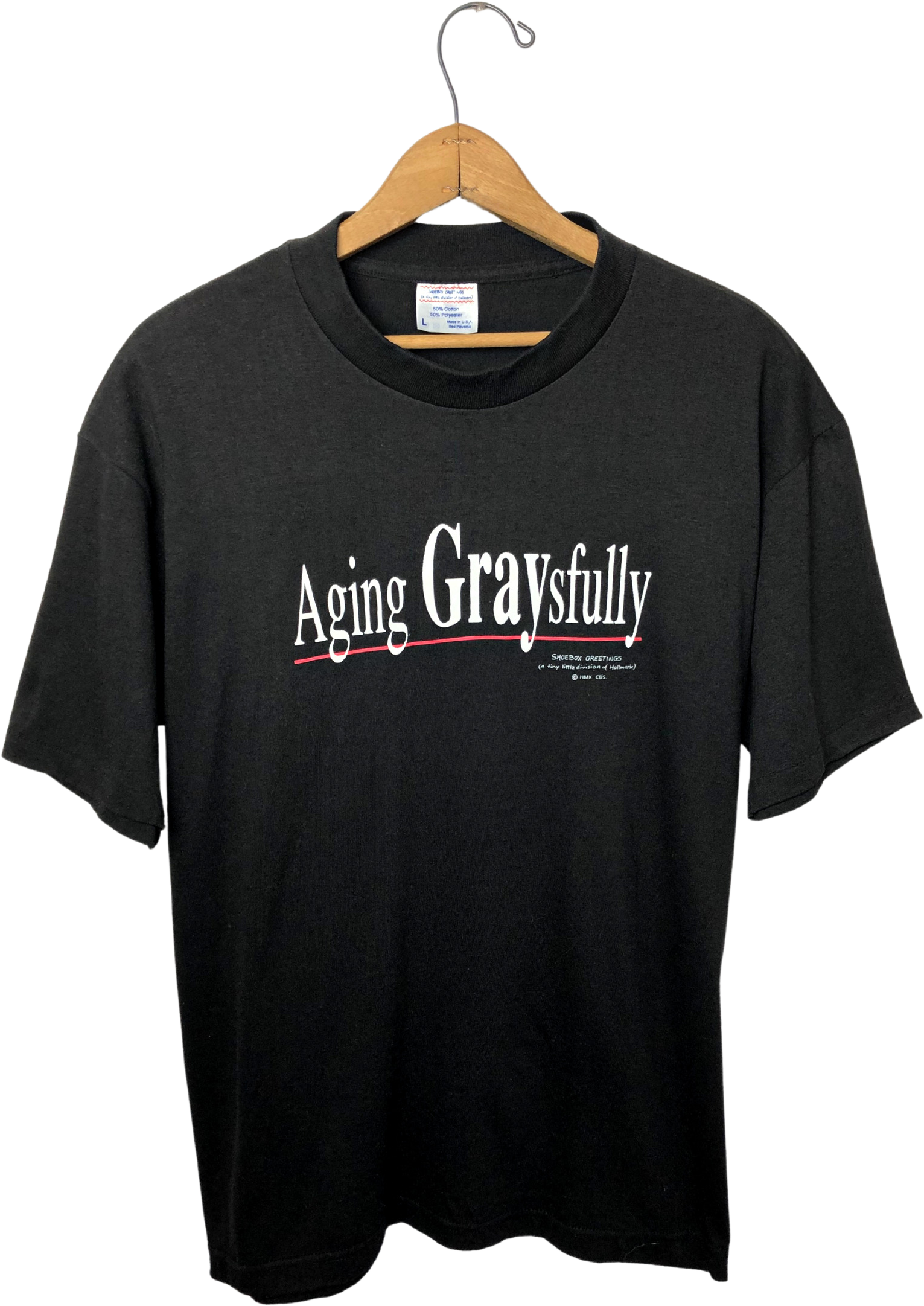 Vintage 90s Aging Graysfully Funny T-Shirt by Showbox Greetings