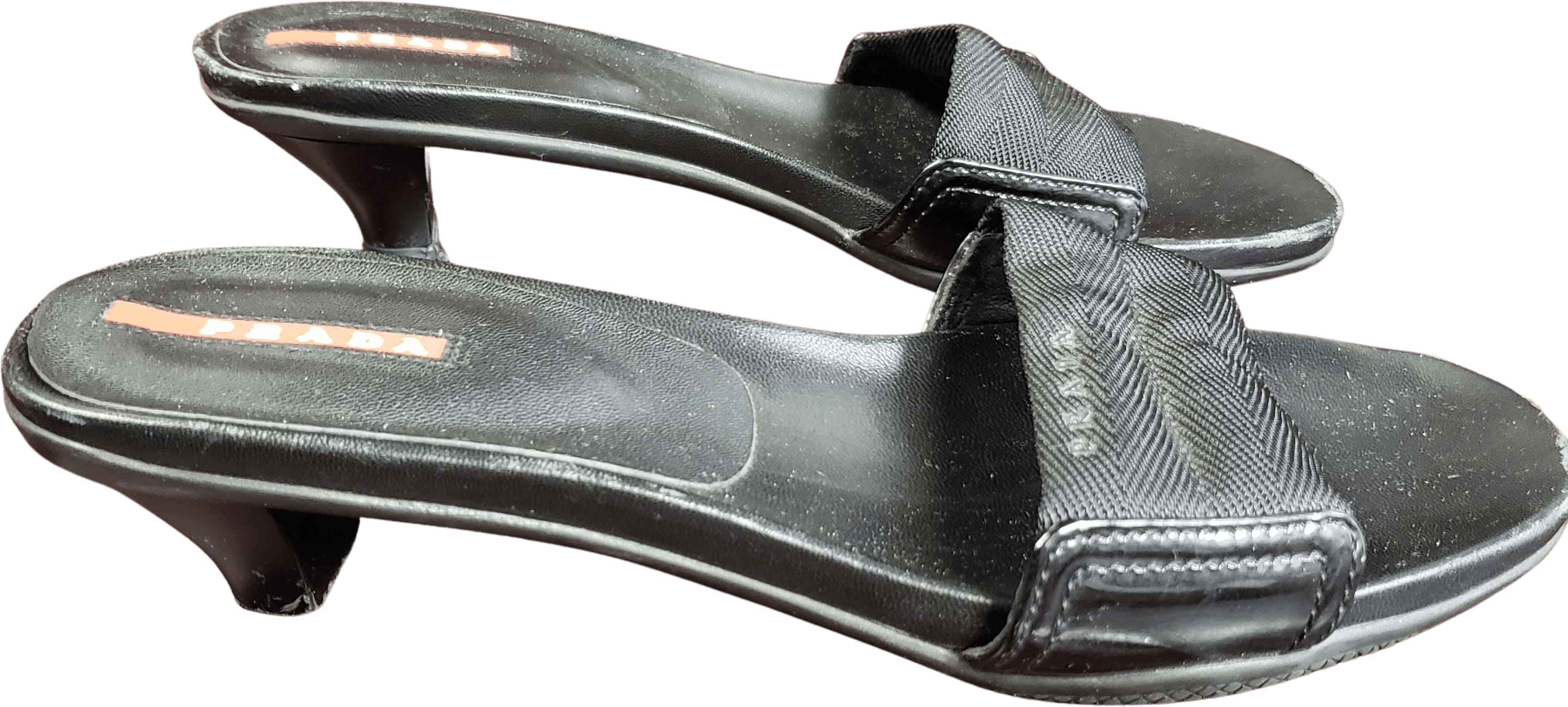 Vintage 90's Black Kitten Heel Mules by Prada Sport Shop THRILLING