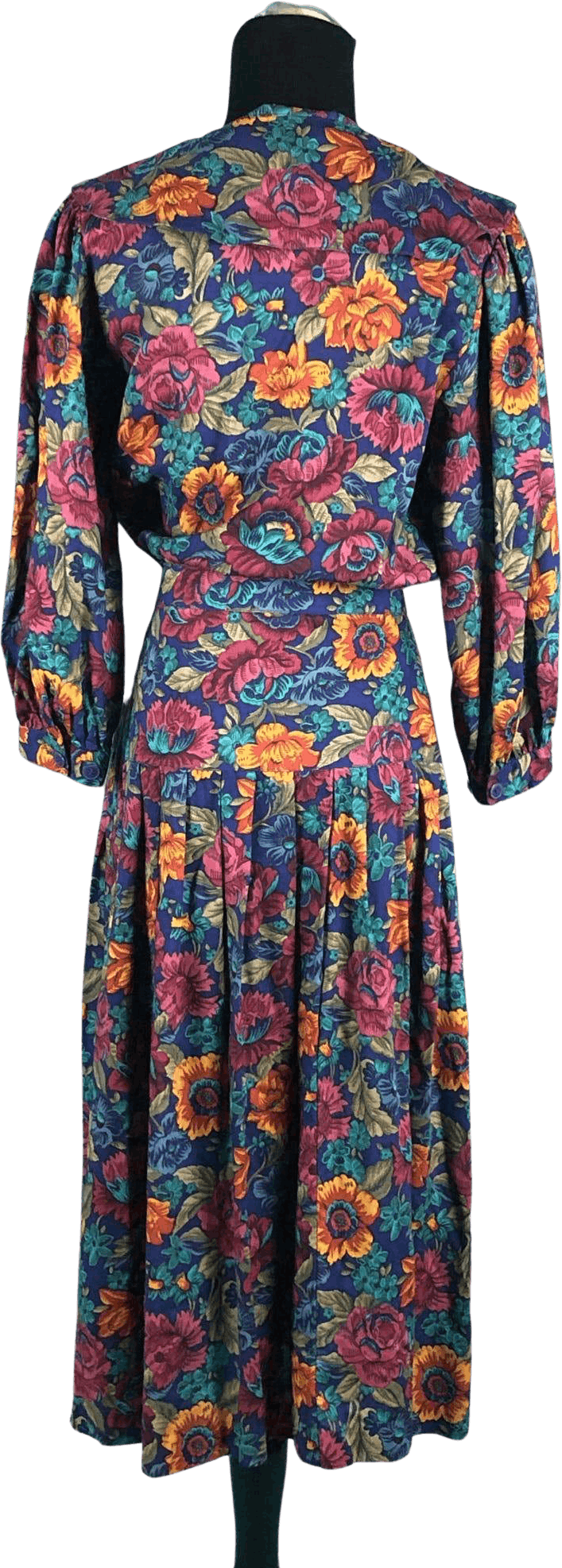 Vintage 90's Bright Floral Sailor Collar Bishop Sleeve Asymetrical 