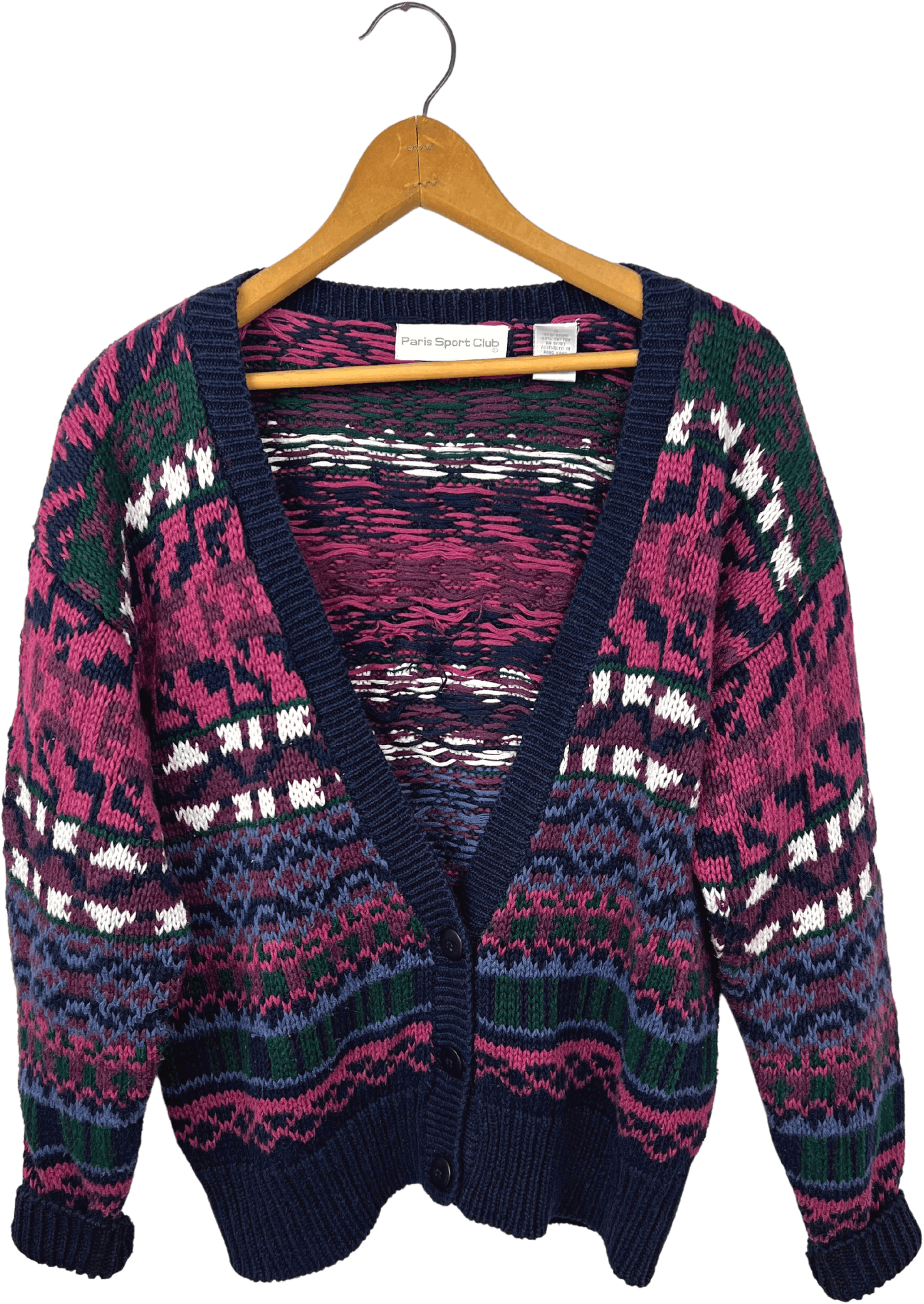 Vintage 90s Chunky V-Neck Cardigan Sweater by Paris Sport Club 