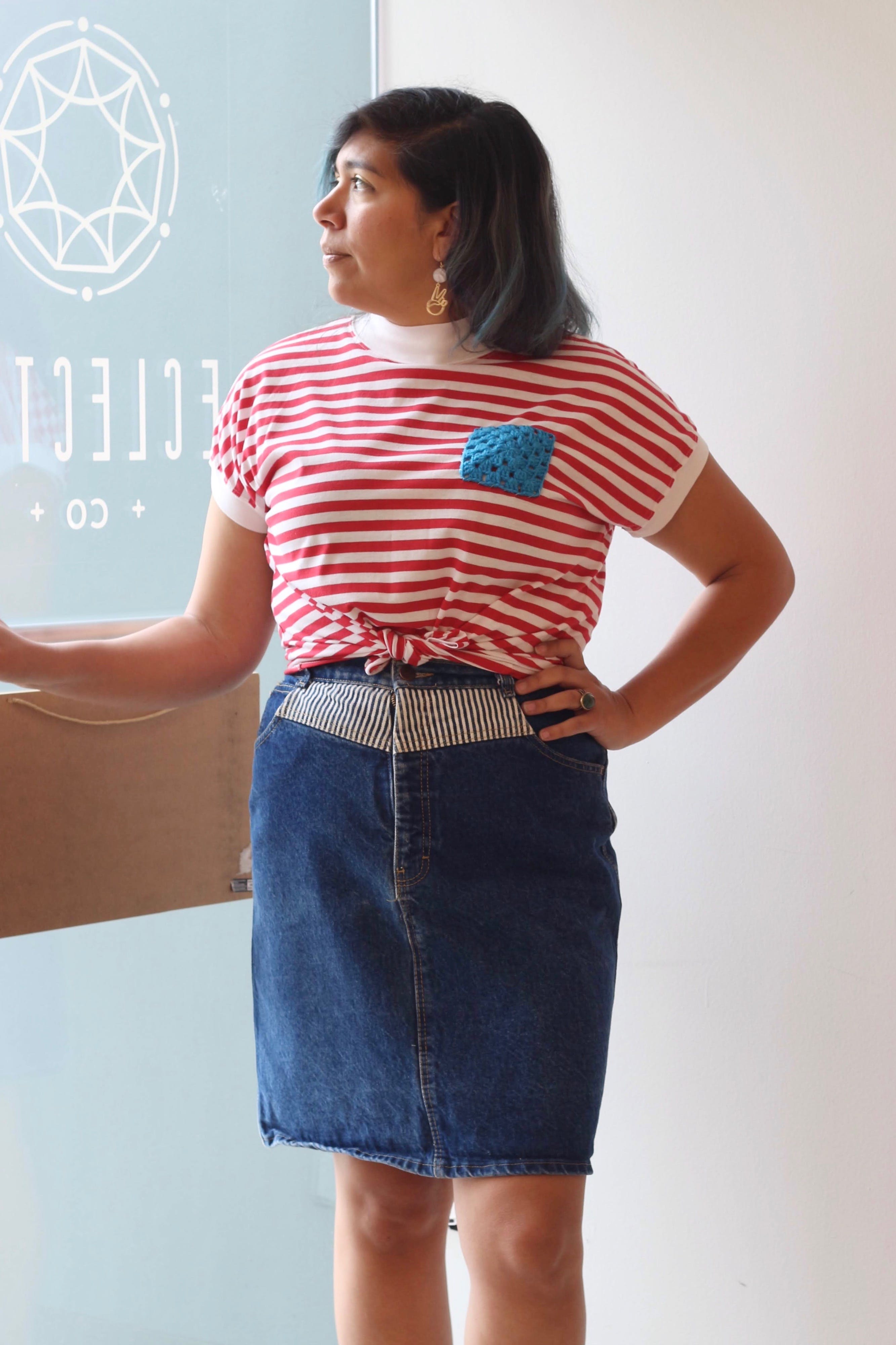 Vintage Pencil Shape Denim Skirt - S
