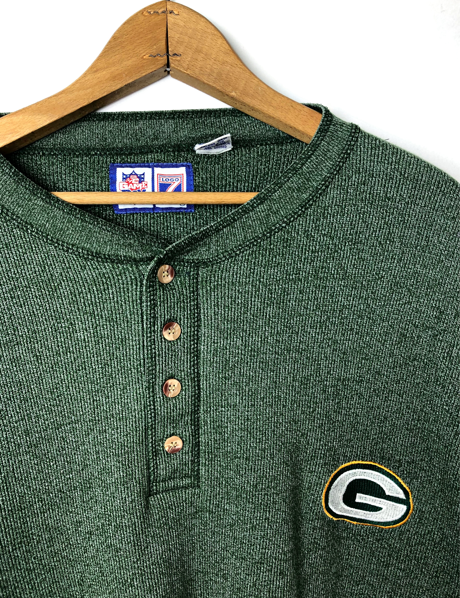 Vintage 90s Green Bay Packers Henley Shirt by Logo 7