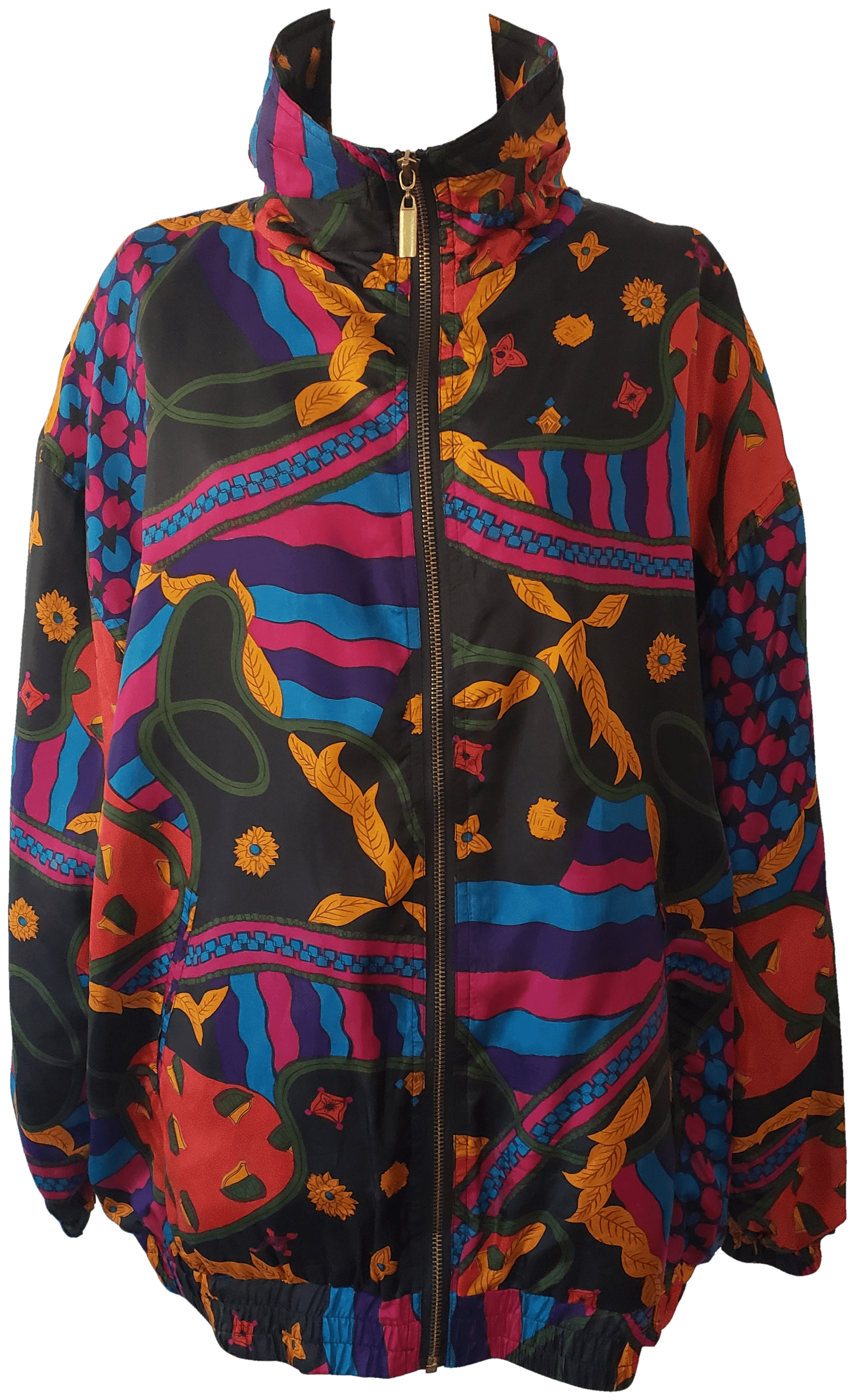 Vintage 90 s Silk Multicolor Windbreaker with Geometric Patterns