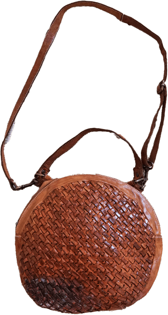 Vintage 90s Whiskey Brown Woven Leather Circle Multi Way Bag by