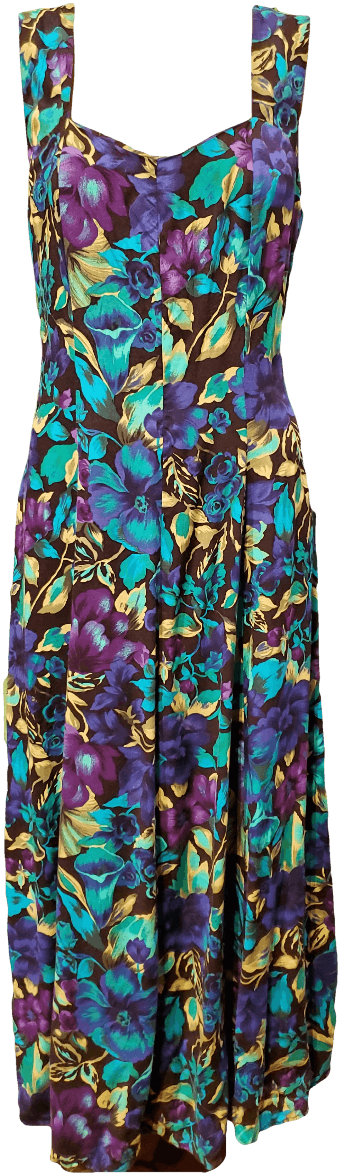 Vintage 90's Blue and Green Floral Criss Cross Back Maxi Dress by All