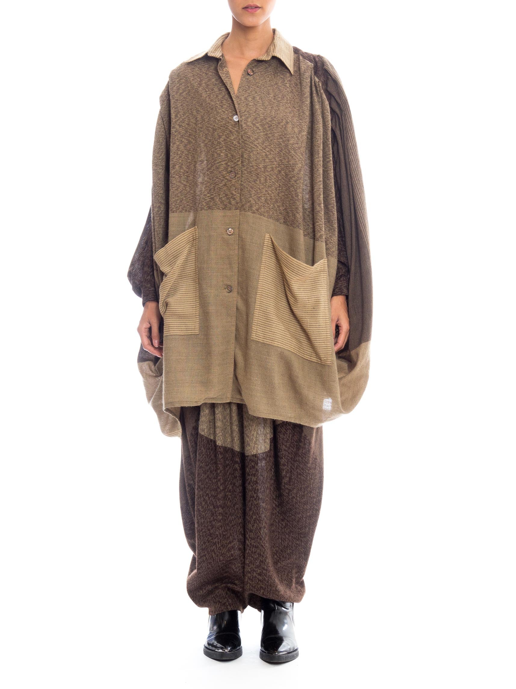 Vintage 80s Issey Miyake Tan and Brown Wool Blend Oversized Shirt Pleated  Pant | Shop THRILLING