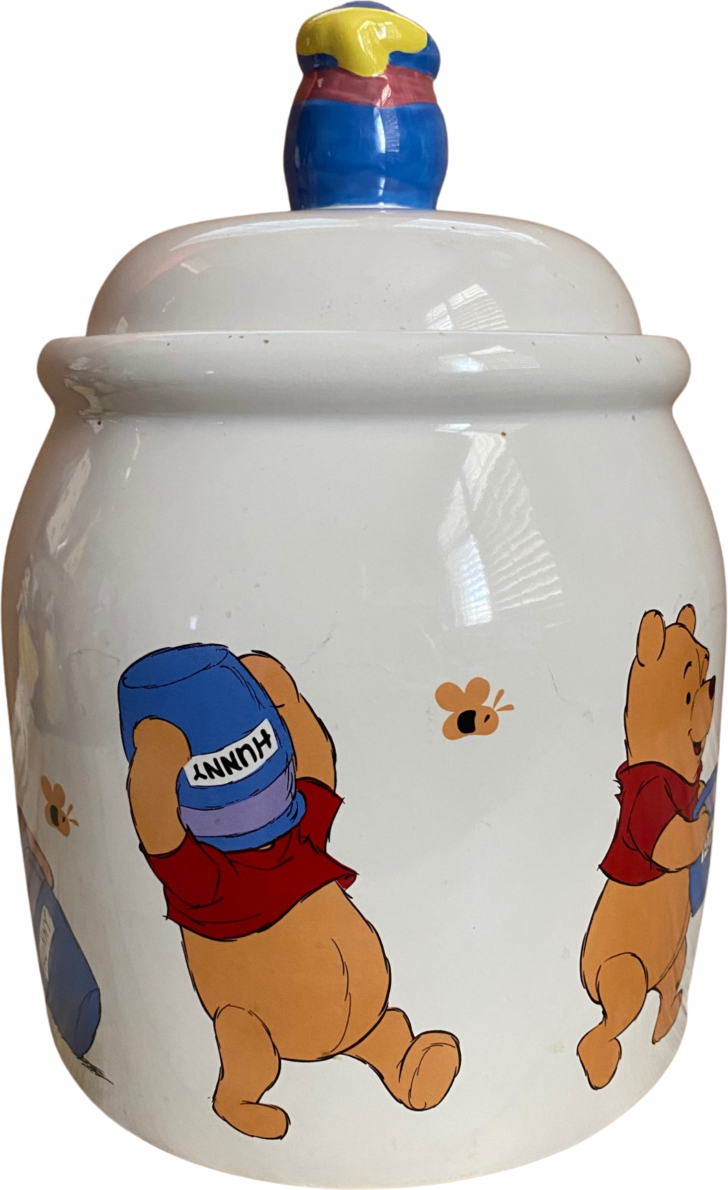DISNEY WINNIE THE POOH CLEAR GLASS COOKIE JAR/CANISTER ANCHOR HOCKING 8.5