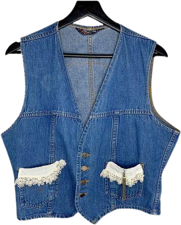 Vintage 70s Fresh Produce Crochet Lace Denim Vest Xl by Levis